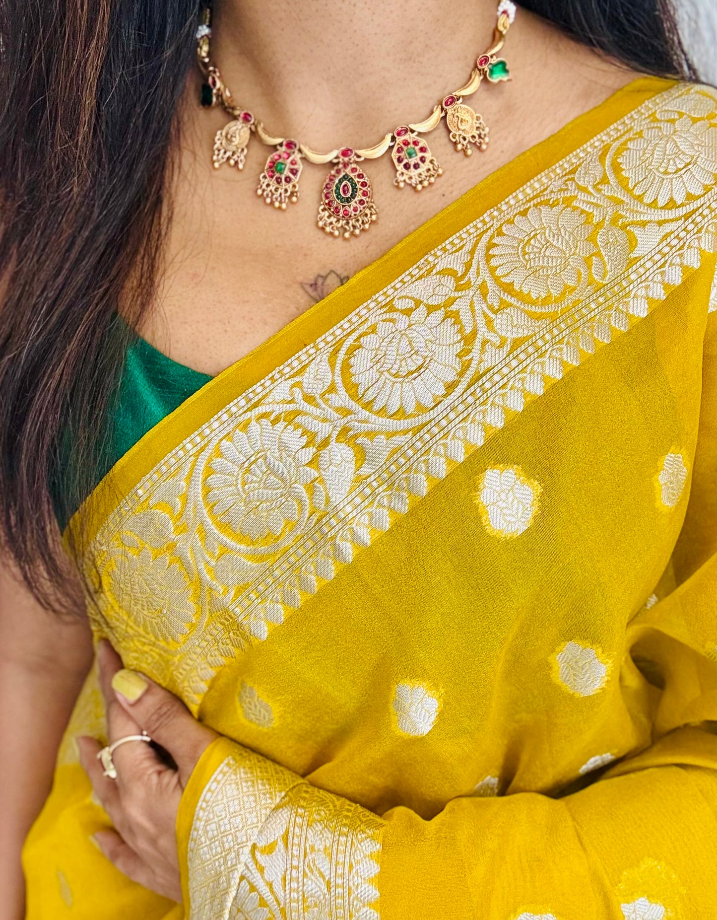 Kemp ruby and green stone pendant neckpiece with earrings - YCGPNP669