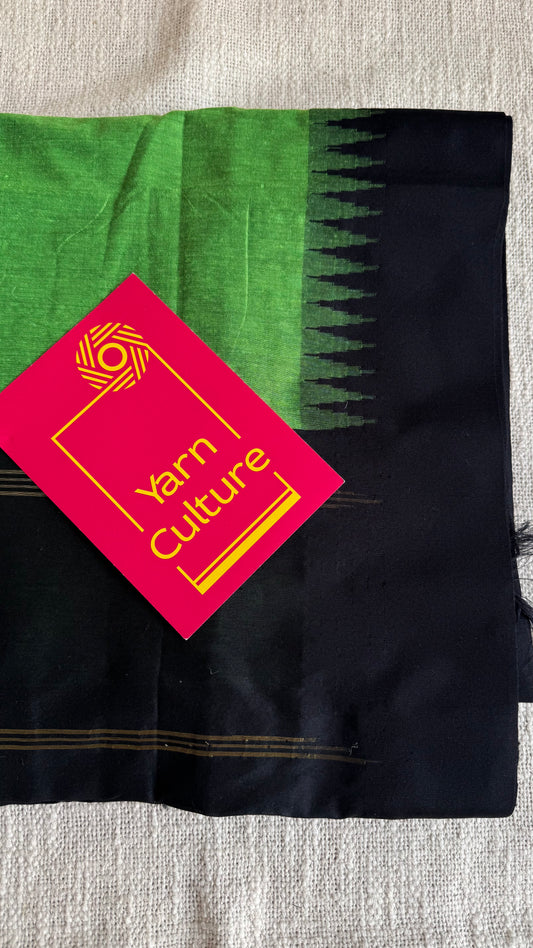 Green with black temple border, cotton silk - YCCOTNKCSFE12