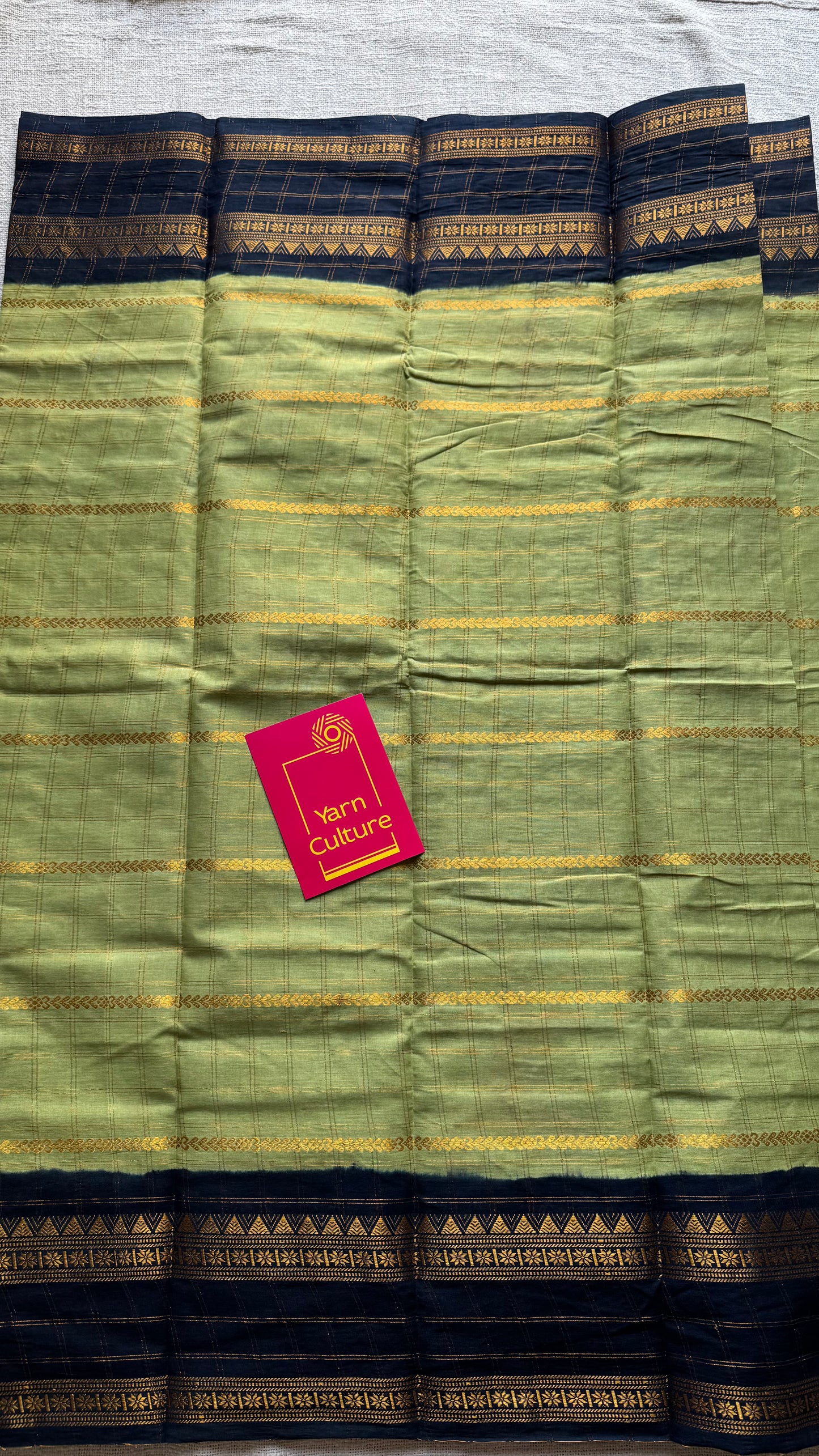 Pista green with black, Adayar checks with velthaari pattern, madurai cotton - YCCOTNOCSC08