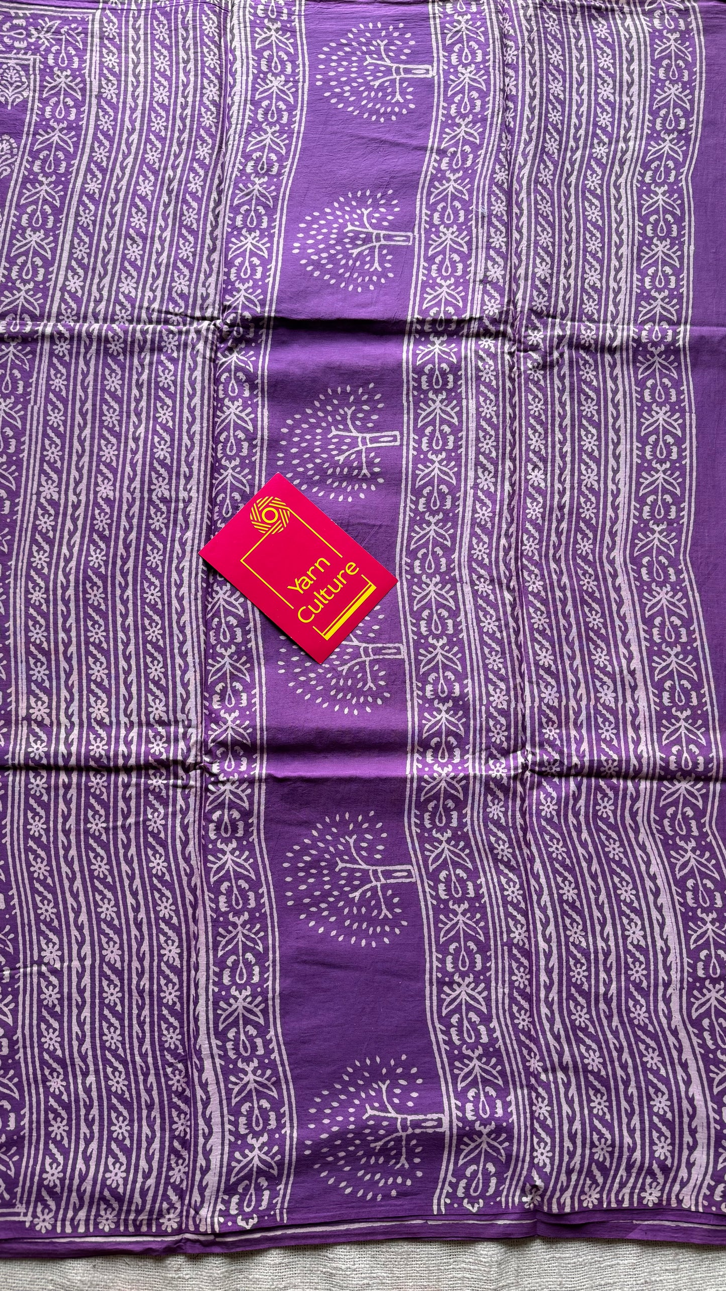 Purple with off white floral block printed soft cotton saree - YCTORCMA17