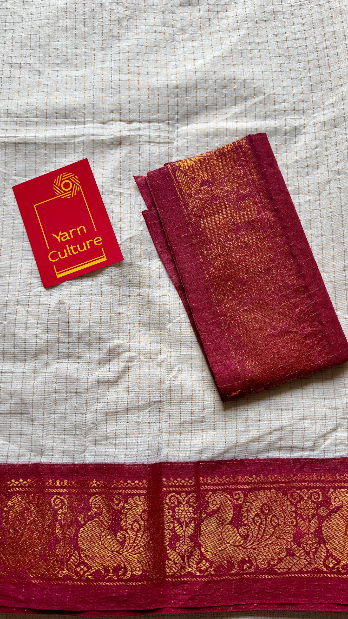 Ayesha : Chembarathi - Sungudi checks, ivory gold base, black and maroon dual tone border, soft cotton - YCIEON162