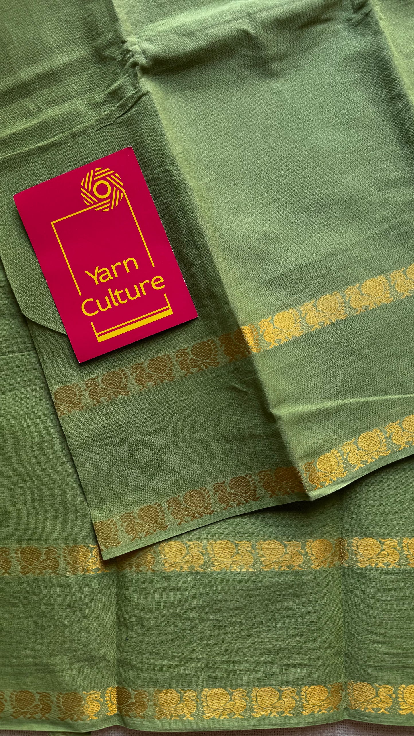 Sage green rettaipettu peacock double bordered, kattuchayam dyed madurai cotton saree - YCCOTNMSFE272