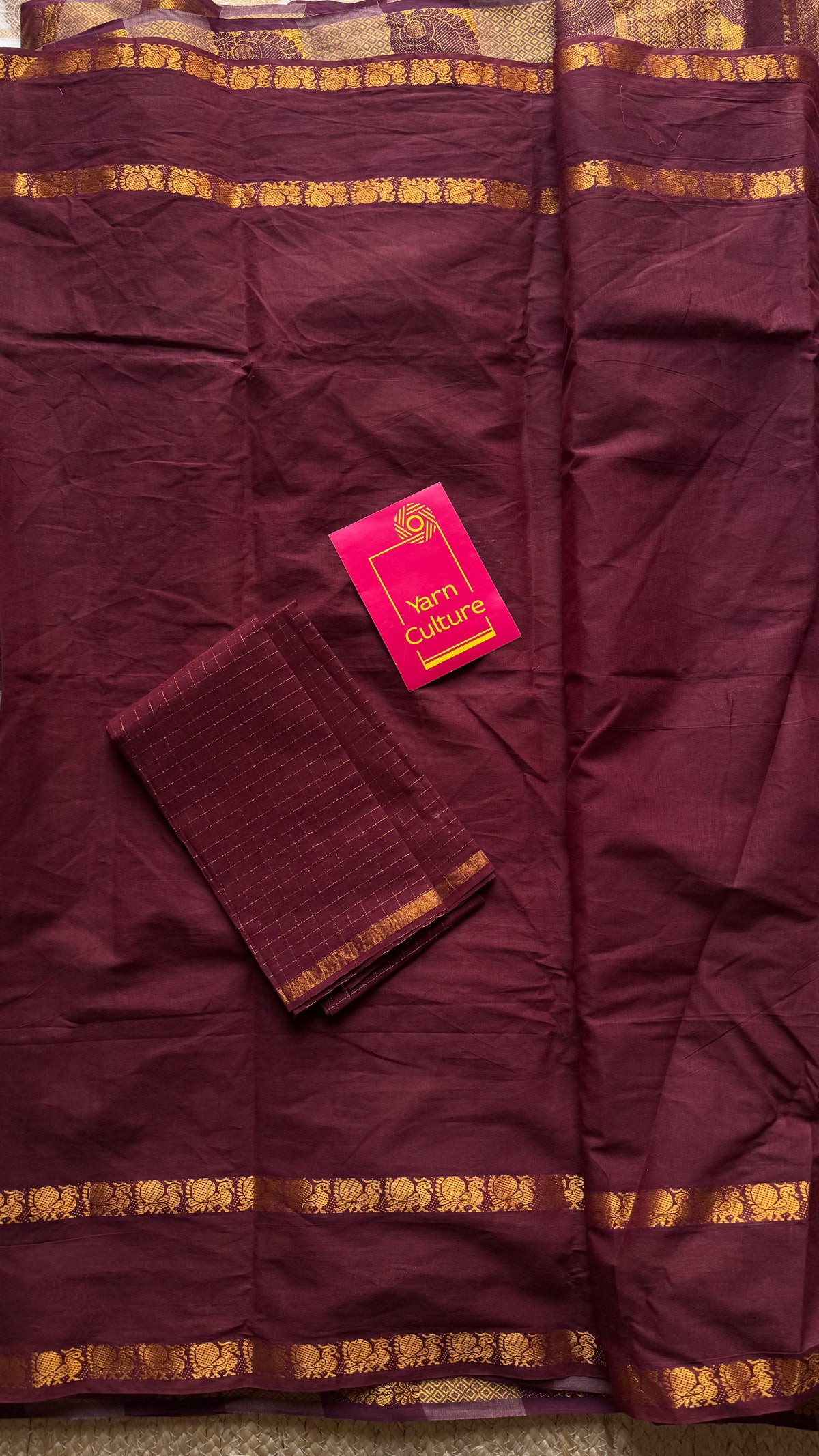Multicoloured checks with maroon, cotton half and half saree - YCCOTNIDOC127