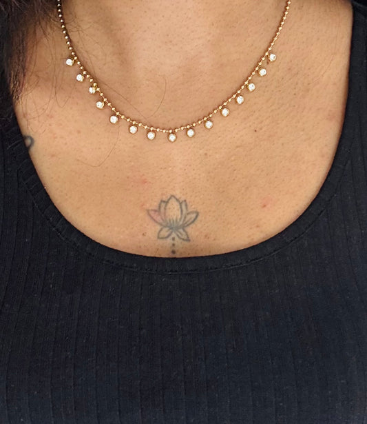 Gold plated chain, white multi stones - YCGPC407