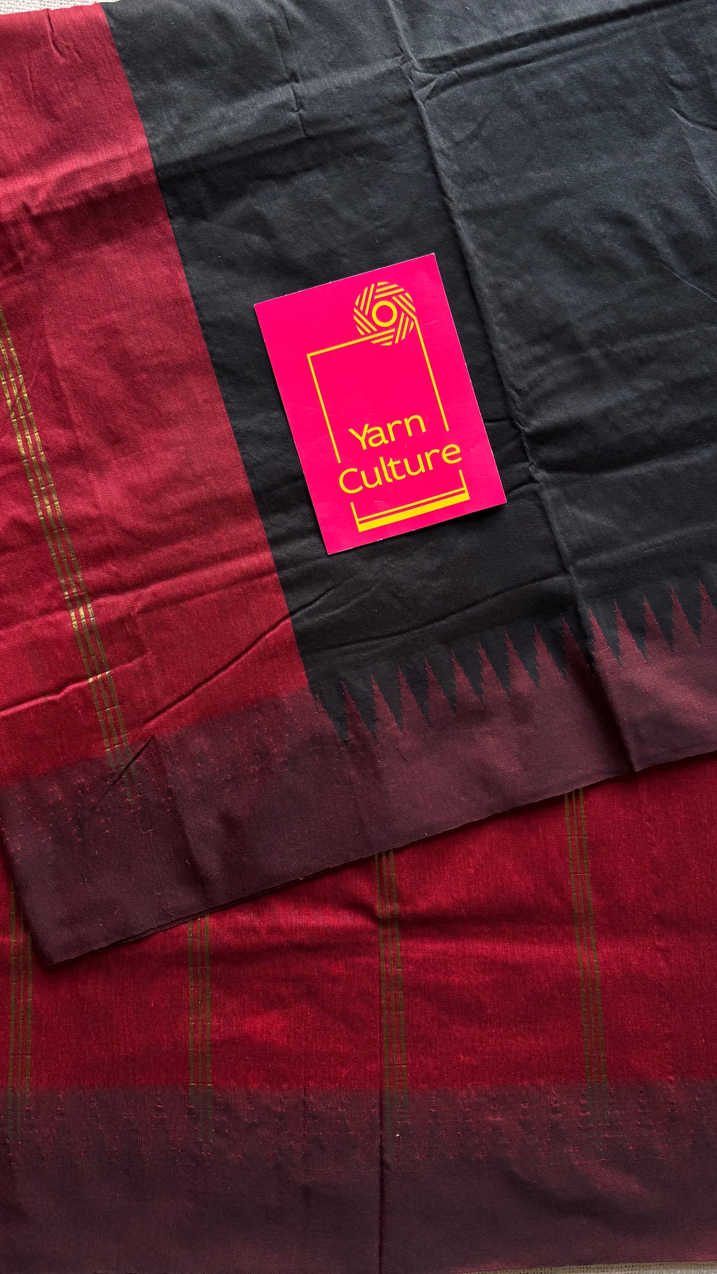 Black with maroon temple border, cotton silk - YCCOTNCSDE95