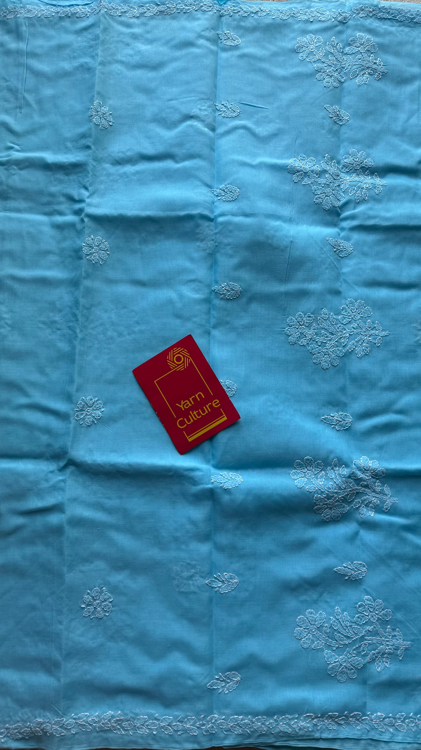 Falak - sky blue hand-embroidered chikankari cotton saree - YCLCKFE424