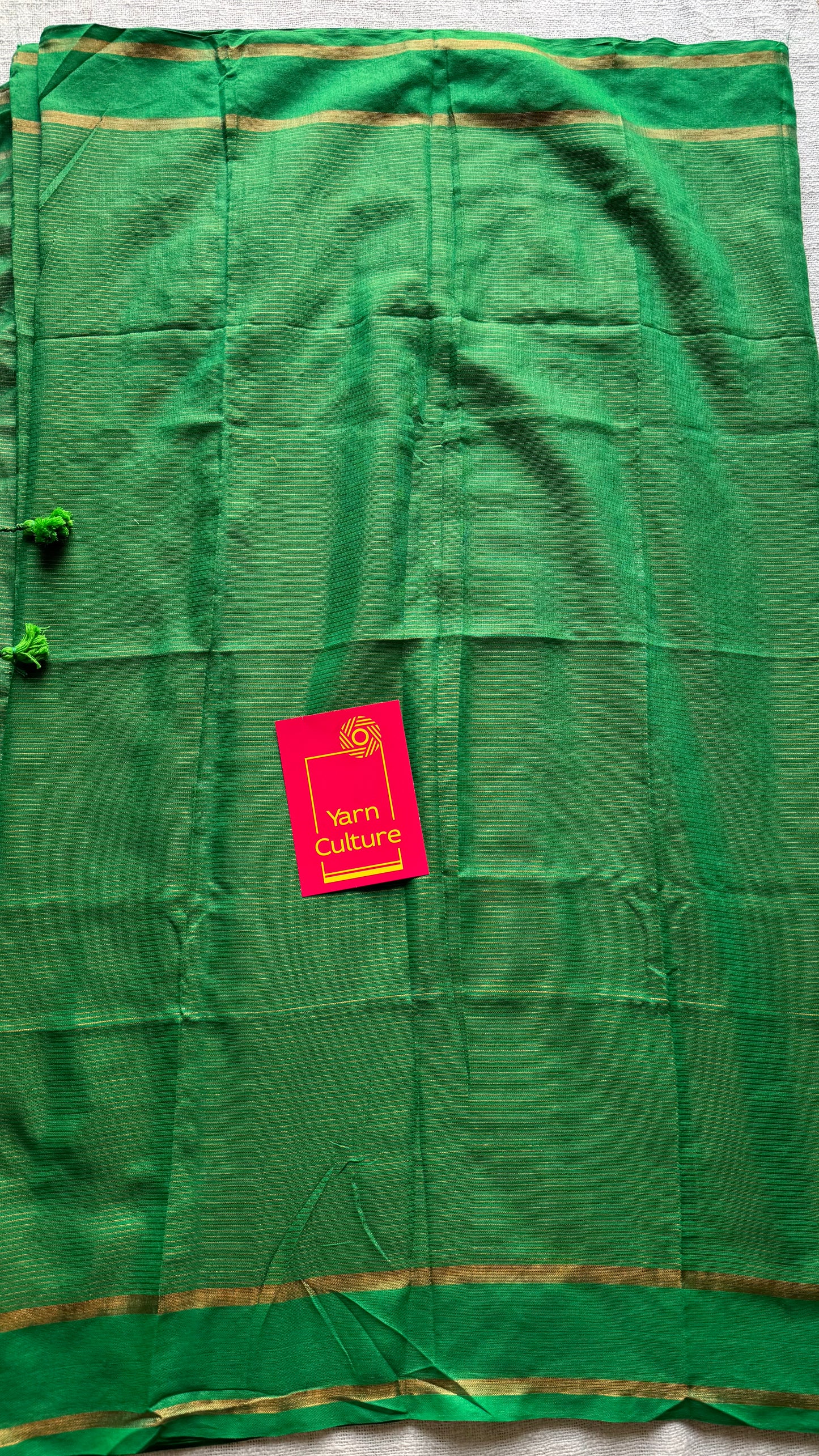 Green, gap border, copper zari stripes, soft cotton - YCBCKCZDE116
