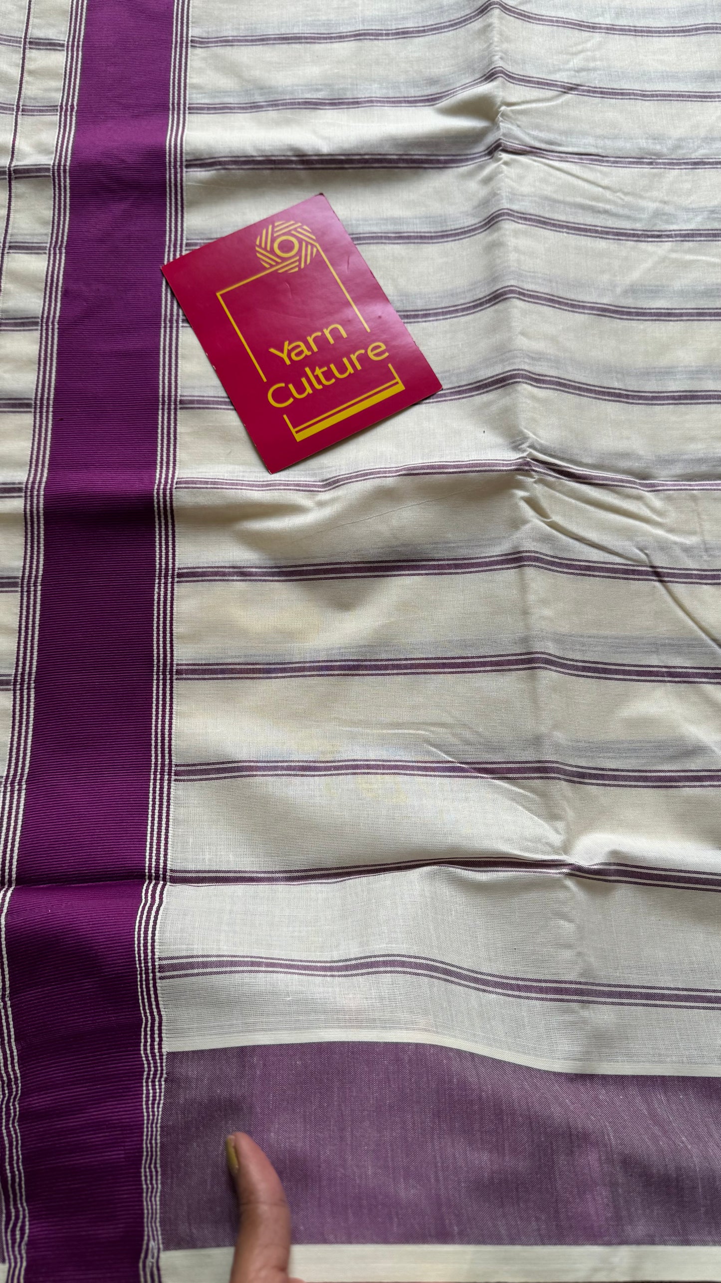 Ivory Kerala cotton saree with purple pink (vadamalli) stripes and border - YCIEKCFE322