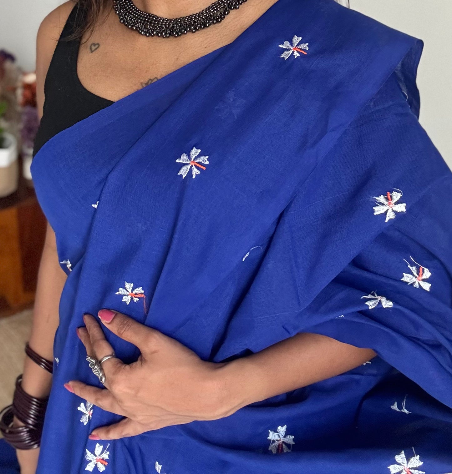 Royal blue parijat soft cotton saree  - YCBCKCAP40