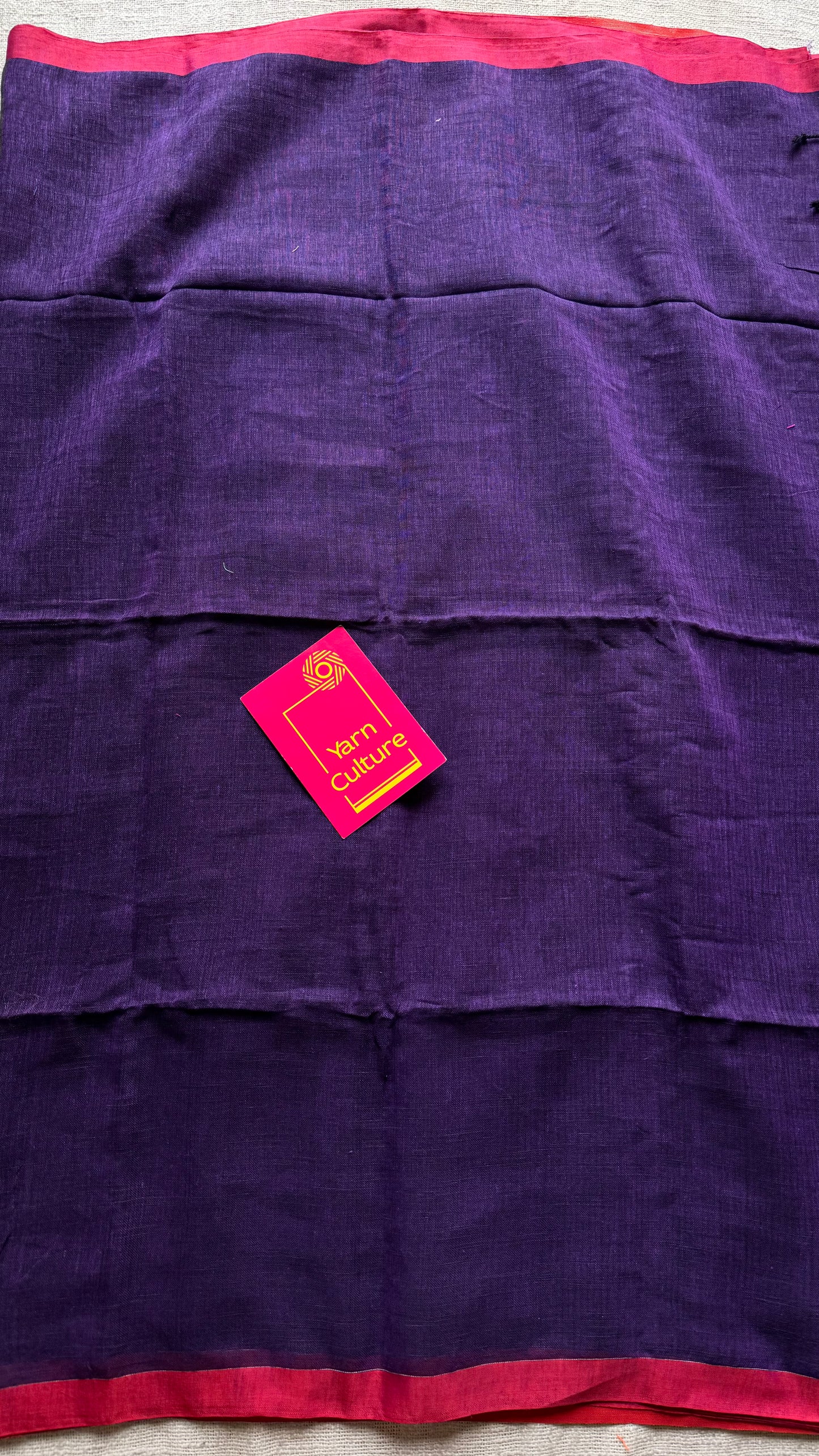 Purple plain linen by cotton saree with copper zari pallu - YCBCLCFE396