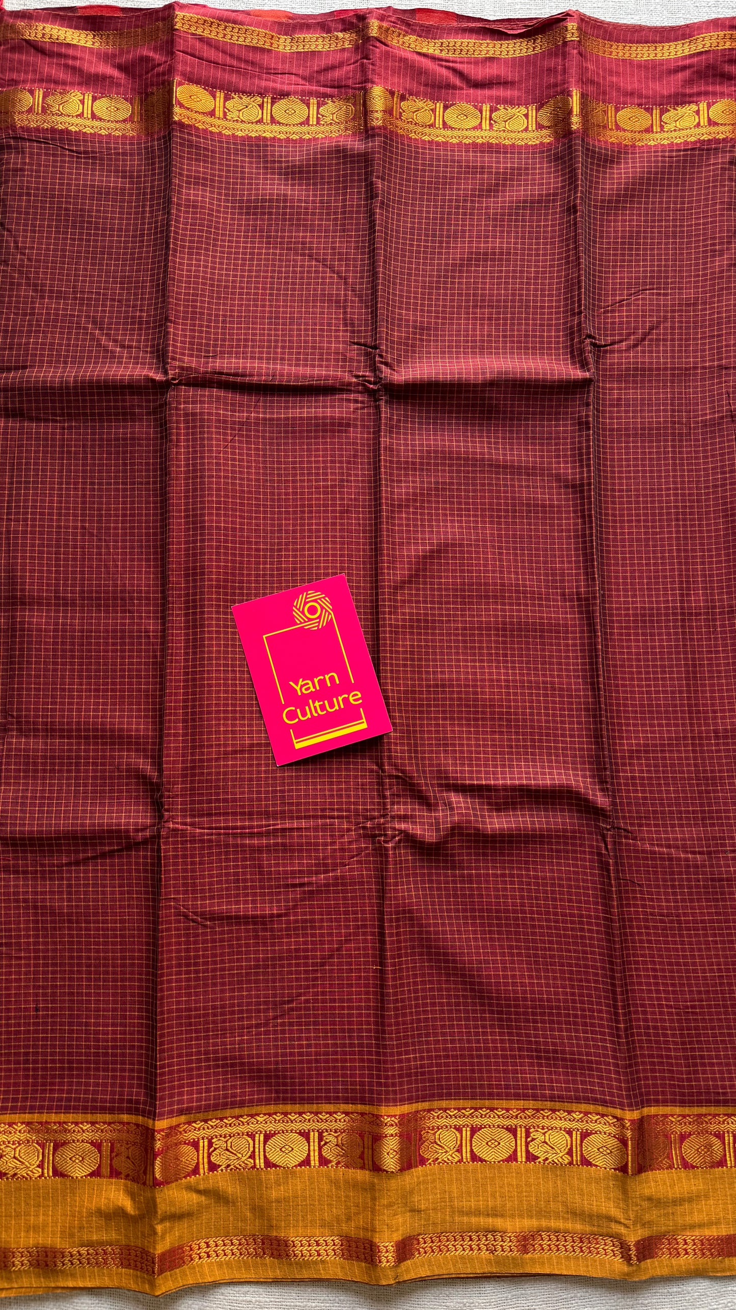 Maroon checks with red and yellow ganga jamuna borders, premium narayanpet soft cotton - YCWOTDNPJA157