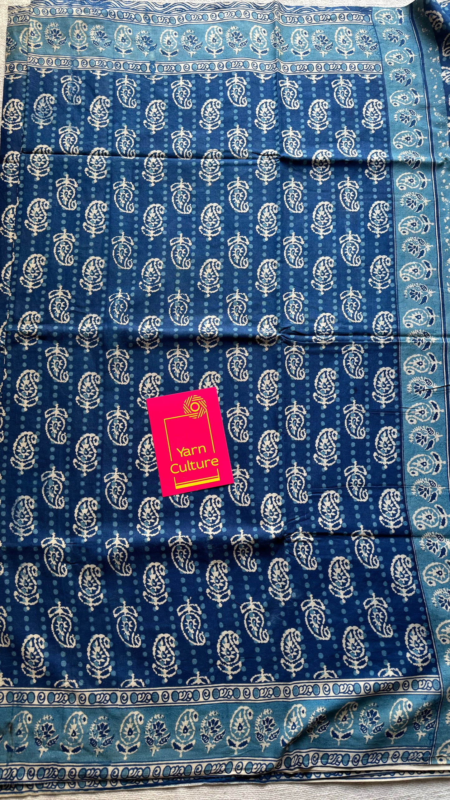 Indigo with light blue kalamkari, paisley motifs, soft cotton - YCWOTDOCMP84