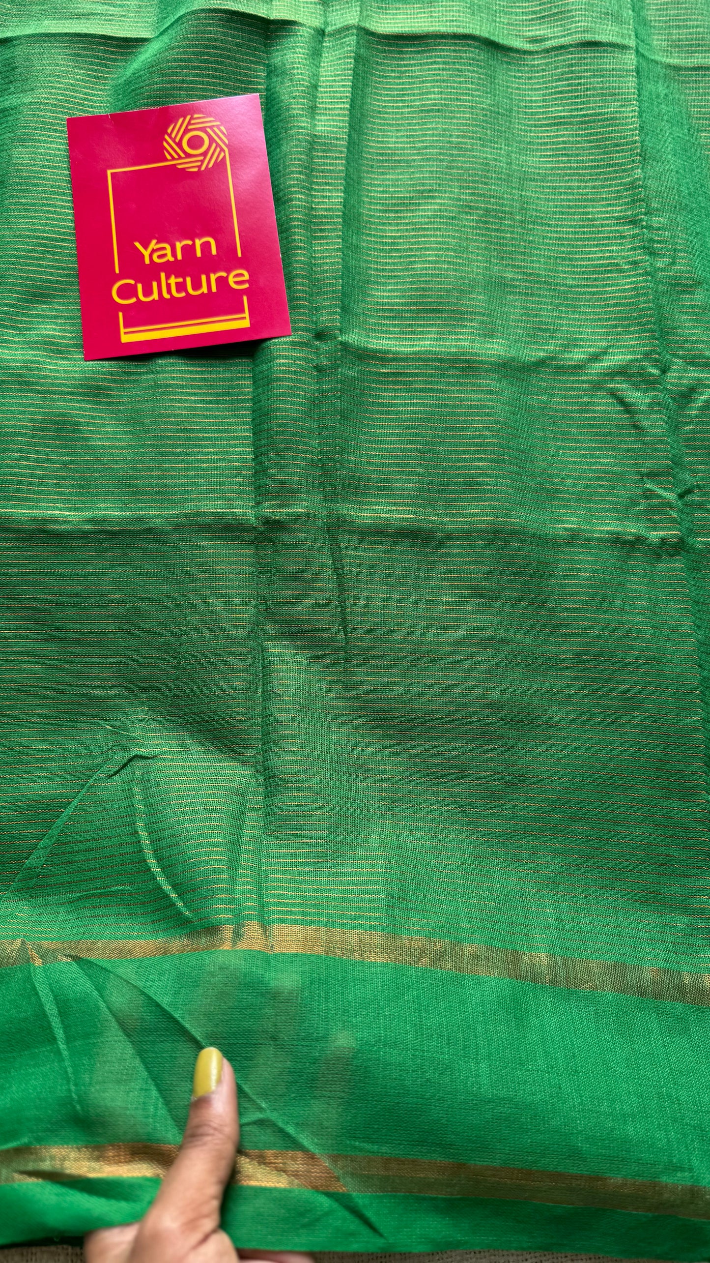 Green, gap border, copper zari stripes, soft cotton - YCBCKCZDE116