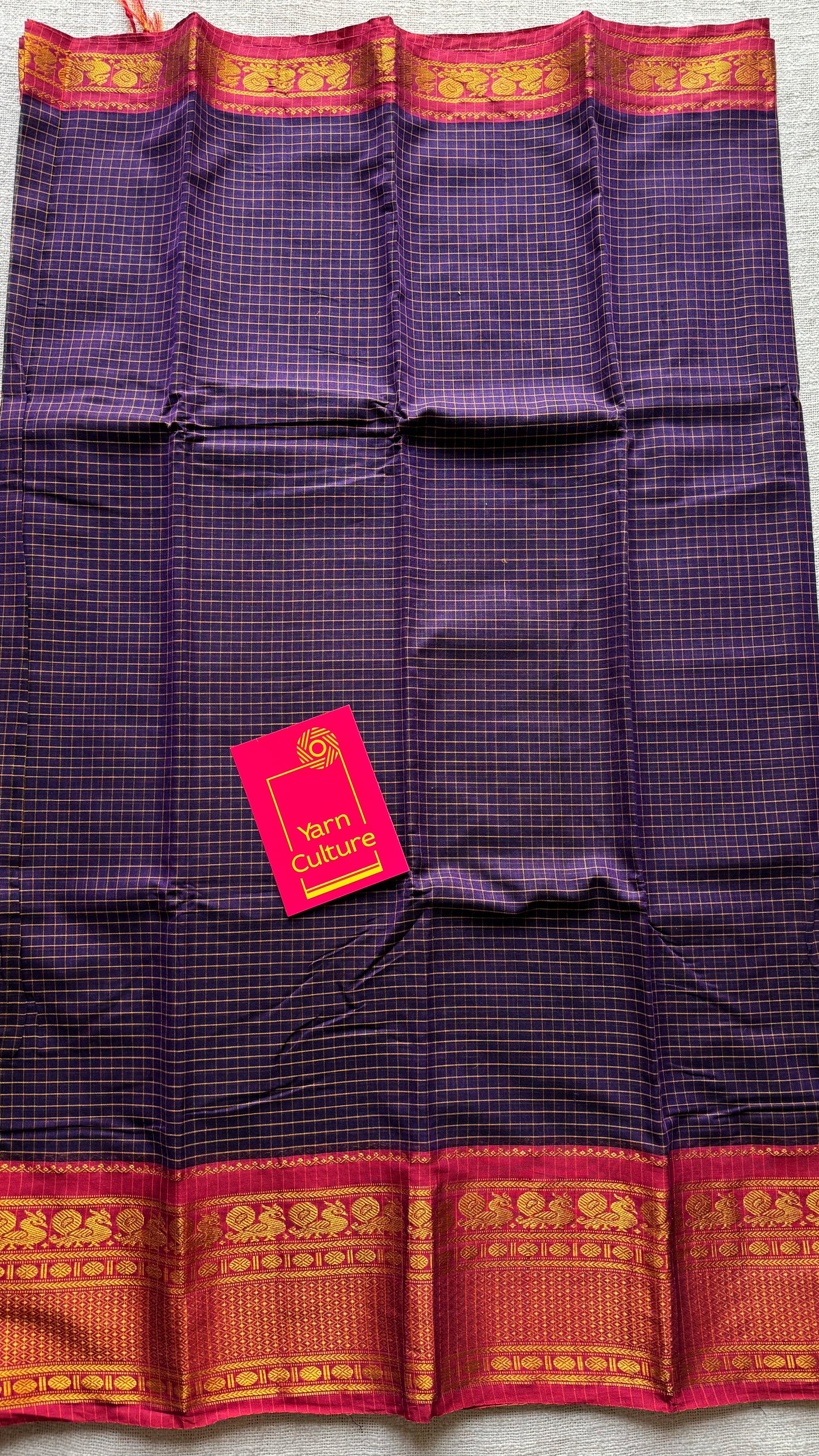 Purple checks with pink zari border, premium narayanpet, soft cotton - YCWOTDNPCFE21