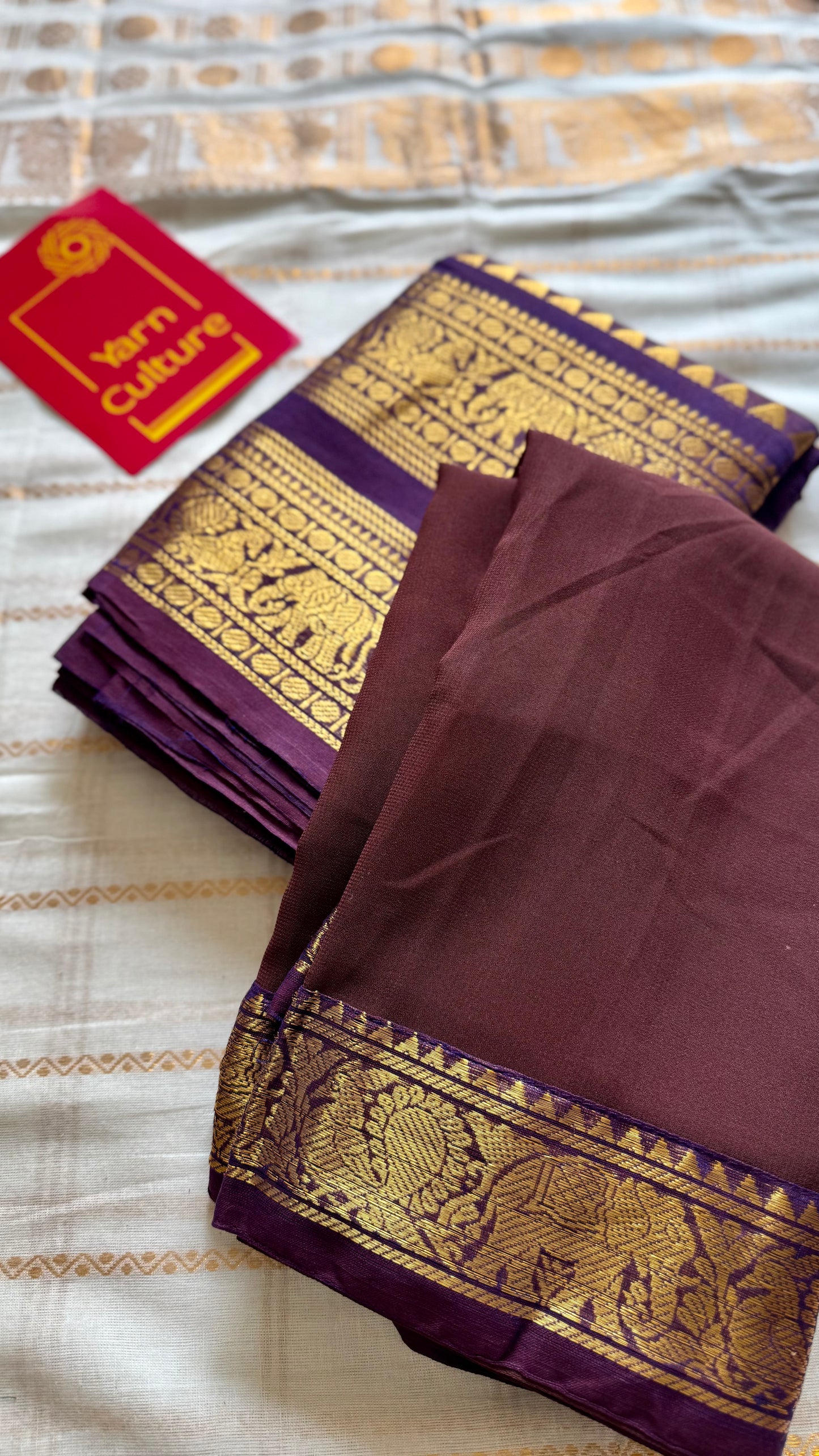 Purple - Brown unstitched half saree material (dhavani), kanchi cotton - YCIEHS207