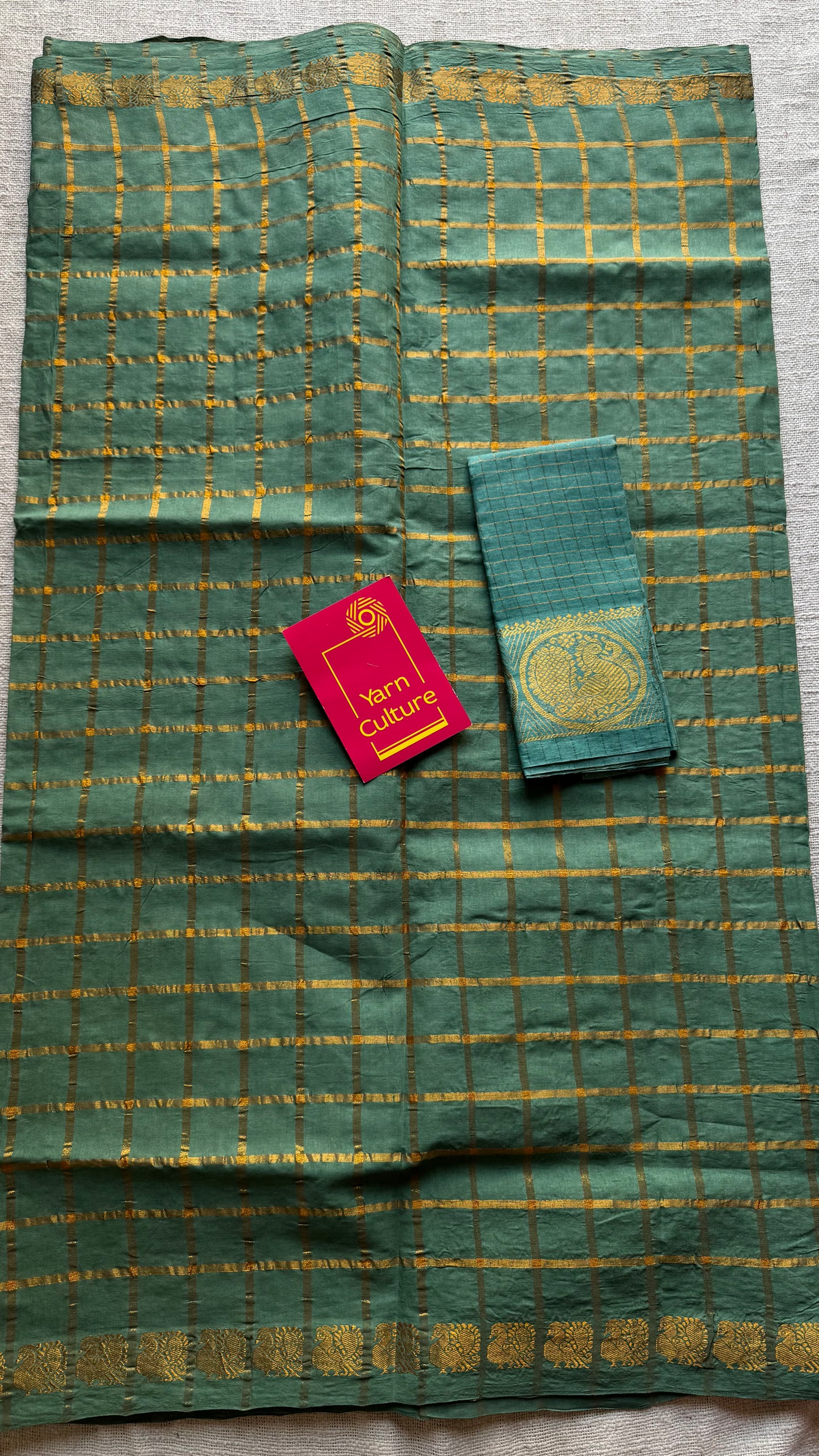 Mint green pavithra kattam kattuchayam dyed madurai cotton saree - YCCOTNMSFE125