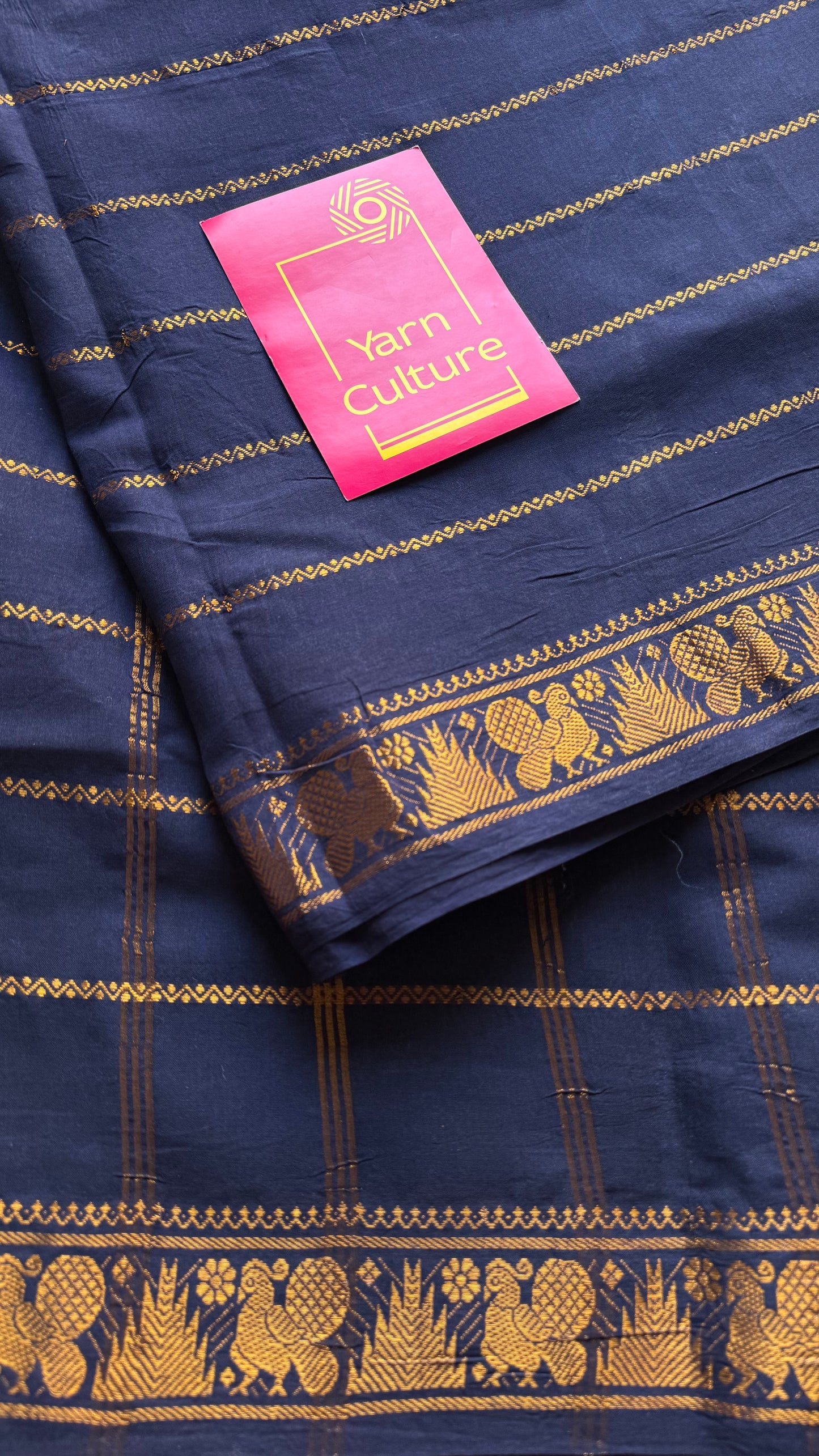 Dark blue velthaari patterned kattuchayam dyed madurai cotton saree - YCCOTNMSFE134