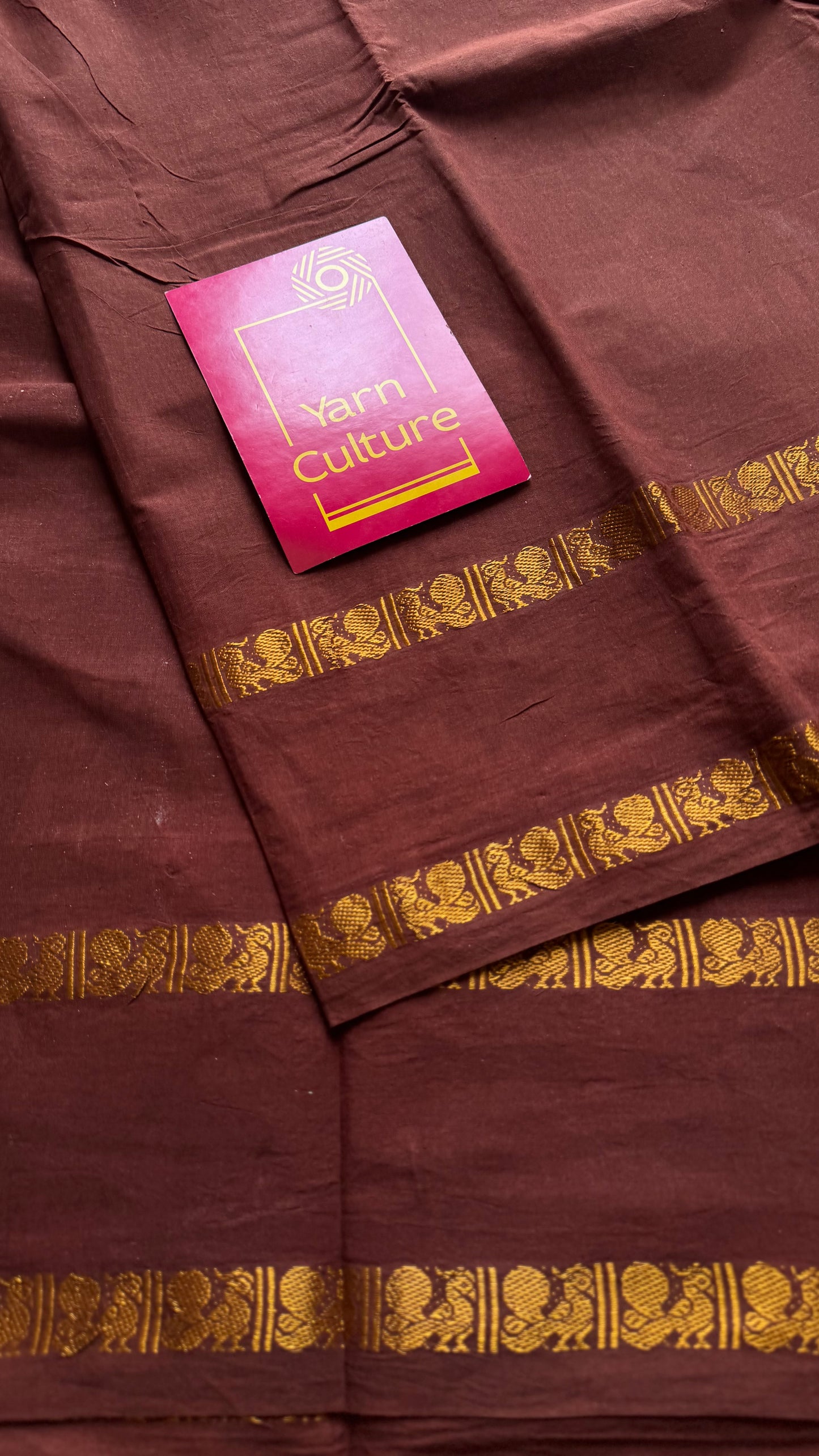 Brown rettaipettu peacock gap border, kattuchayam dyed madurai cotton saree  - YCCOTNMSAP96