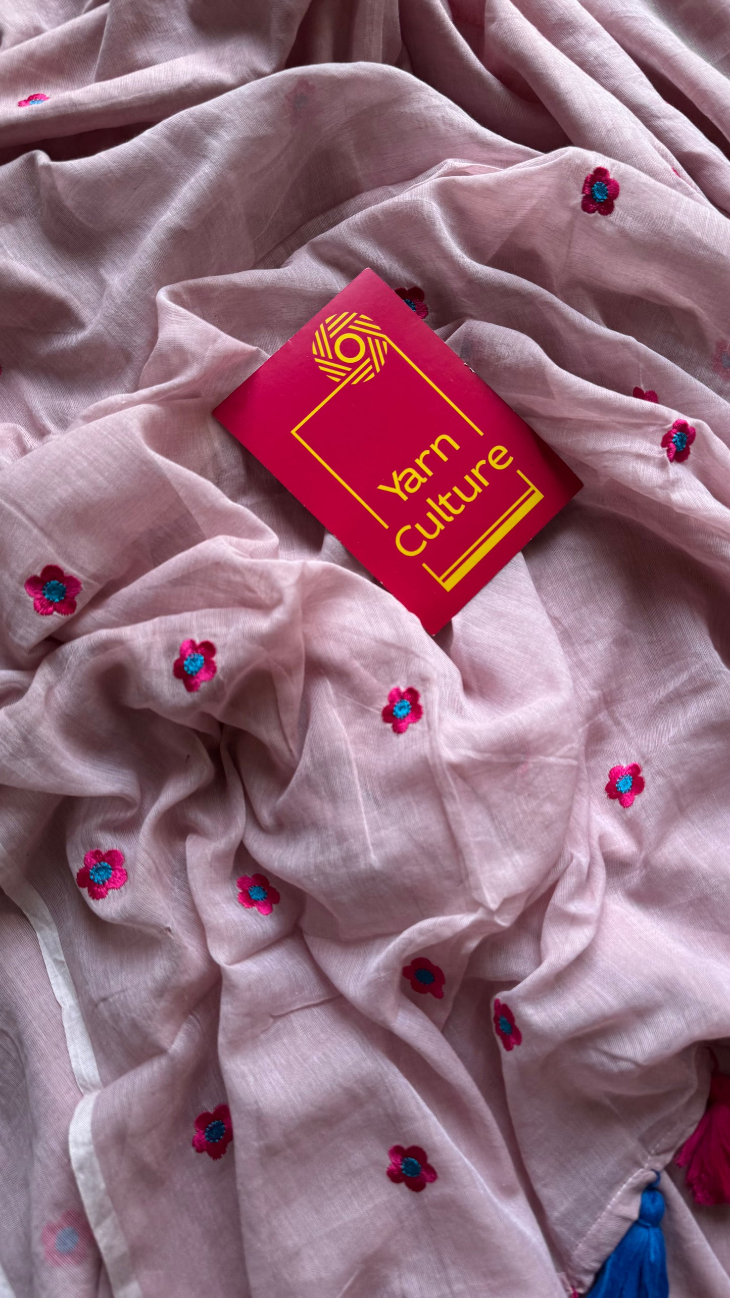 Pink floral embroidered mul cotton saree  - YCBCMCAP45