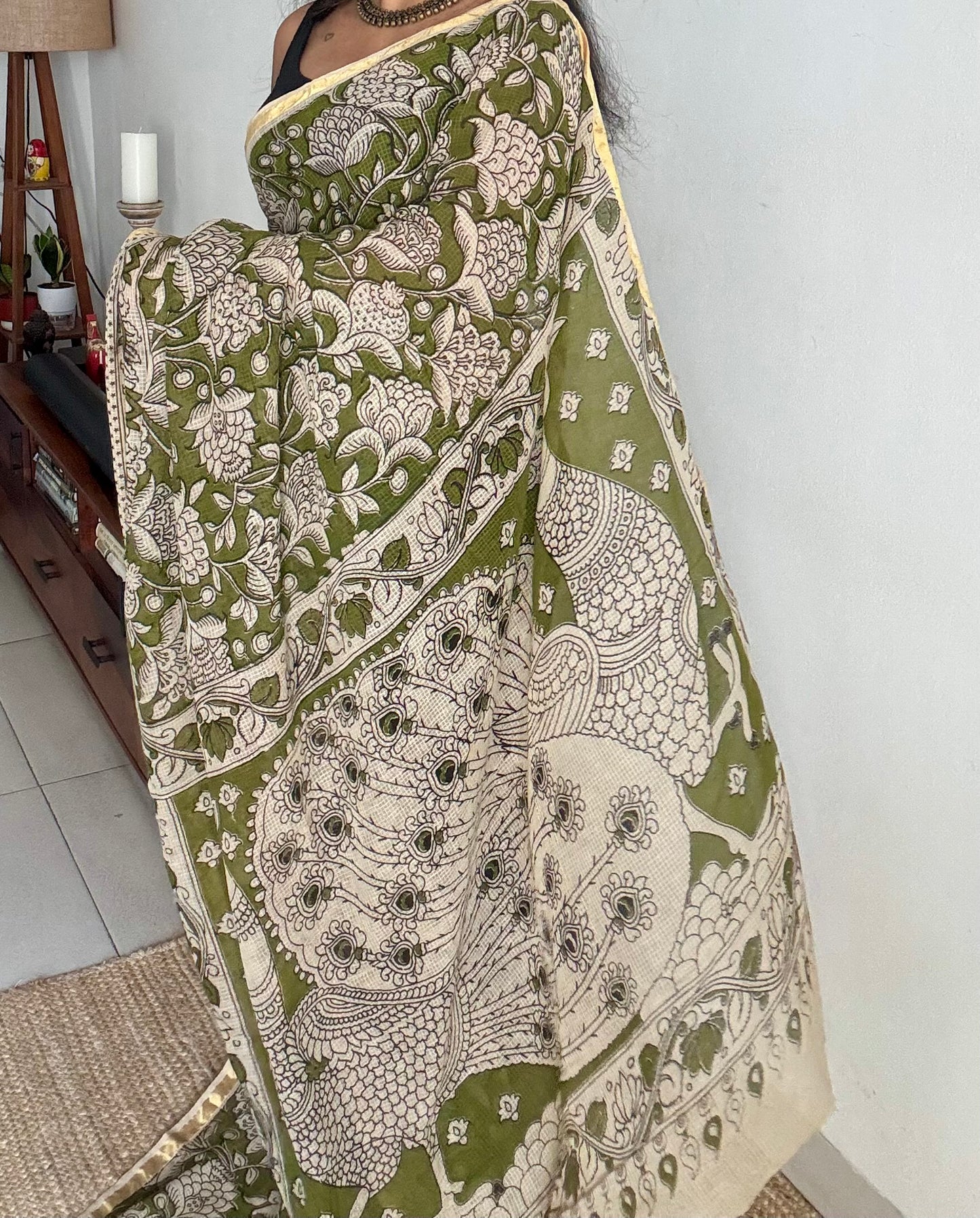 Light green floral kalamkari saree in kota - YCWOTDMA358