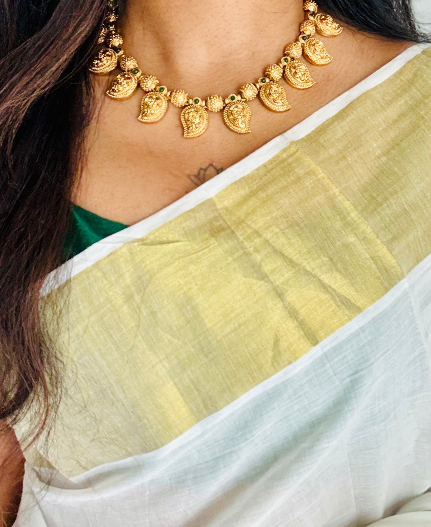 Mango pendant necklace, green beads, with earrings - YCGPNP749