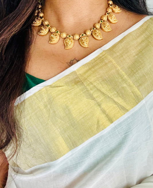 Mango pendant necklace, green beads, with earrings - YCGPNP749