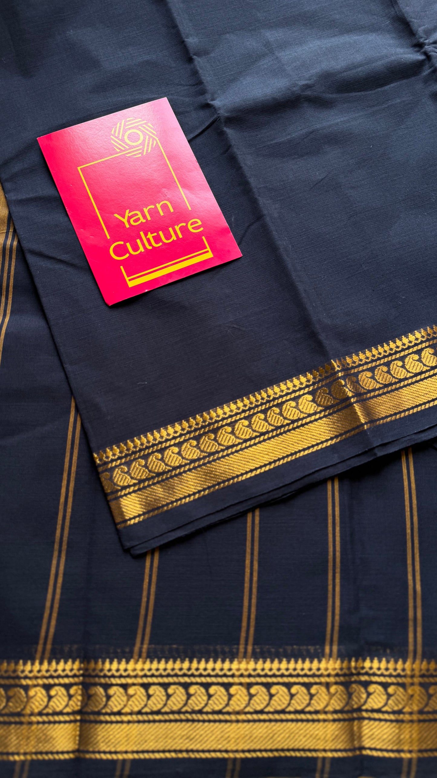 Chettinad cotton saree in black with thin paisley zari motif border - YCCOTNJUCC07