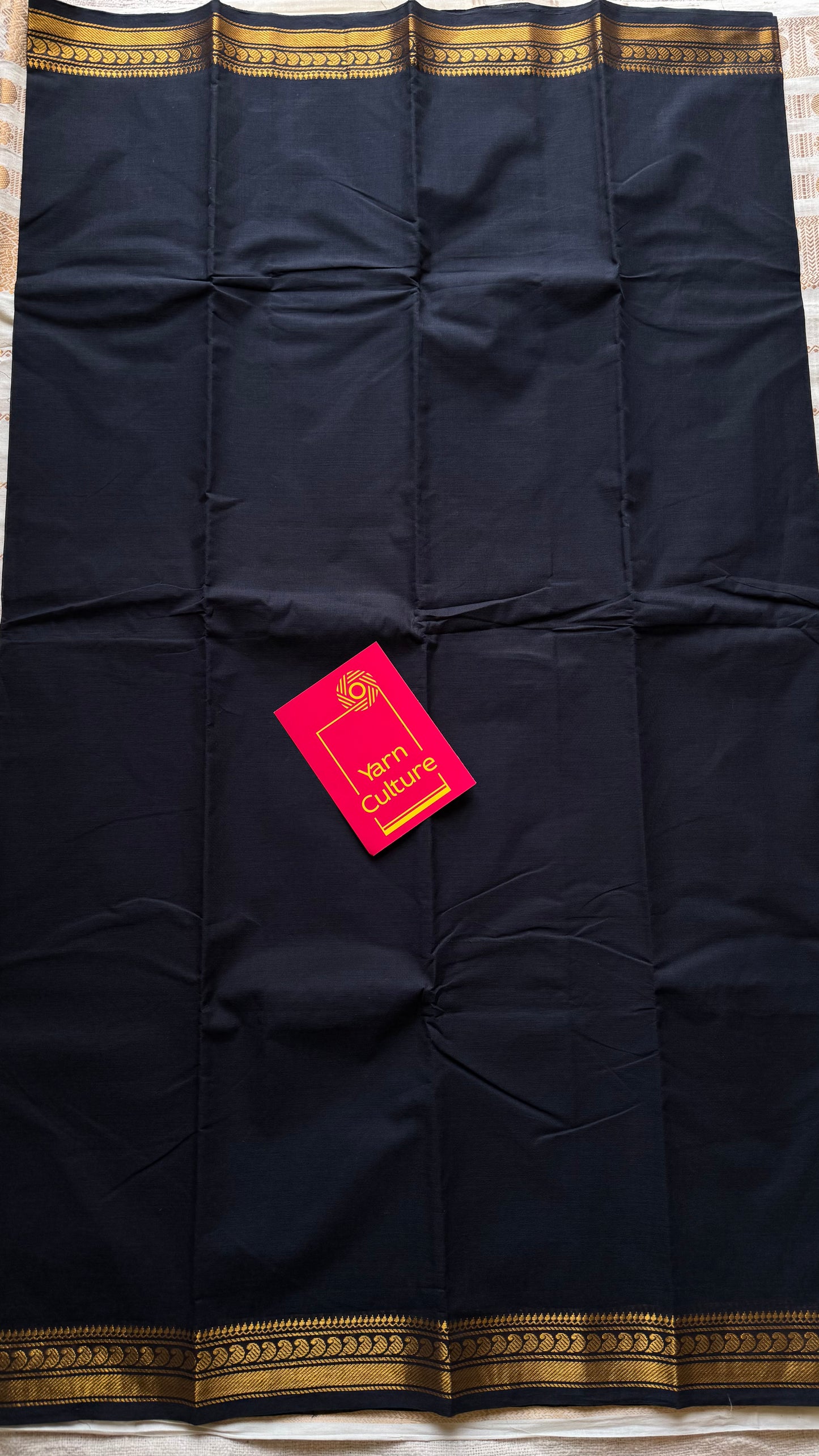 Chettinad cotton saree in black with thin paisley zari motif border - YCCOTNJUCC07