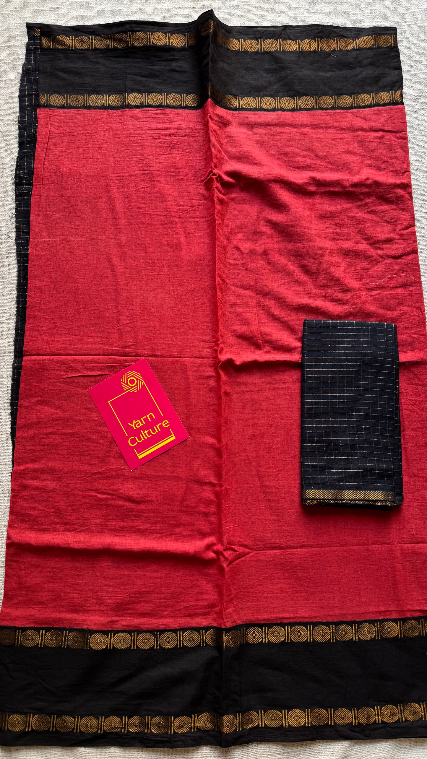 Sengathir (செங்கதிர்) : bright red with black checks, sungudi cotton - YCCOTNMSJA187