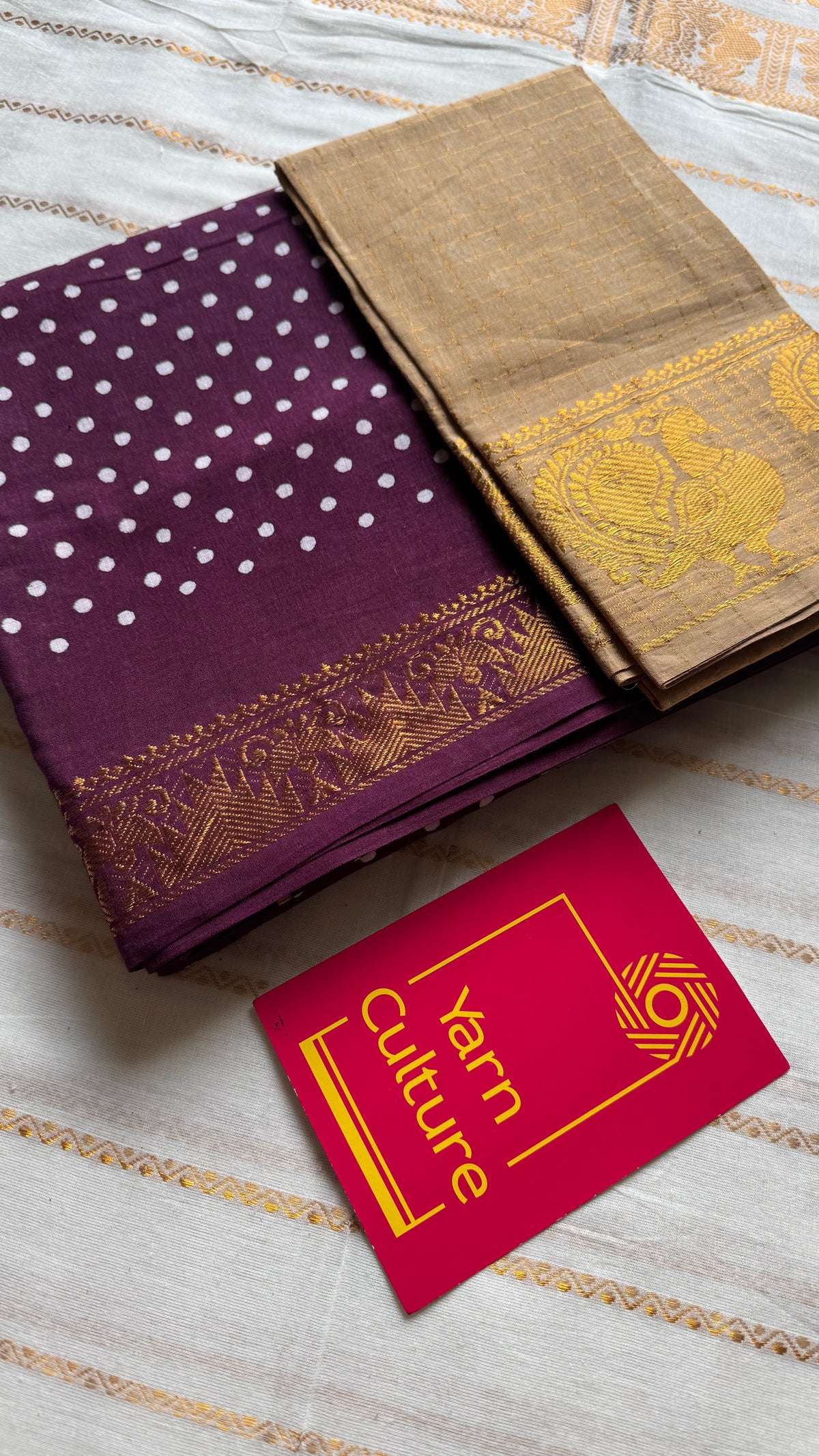 Grape wine sungudi dotted, single-side border, kattuchayam dyed madurai cotton saree - YCCOTNMSSE03