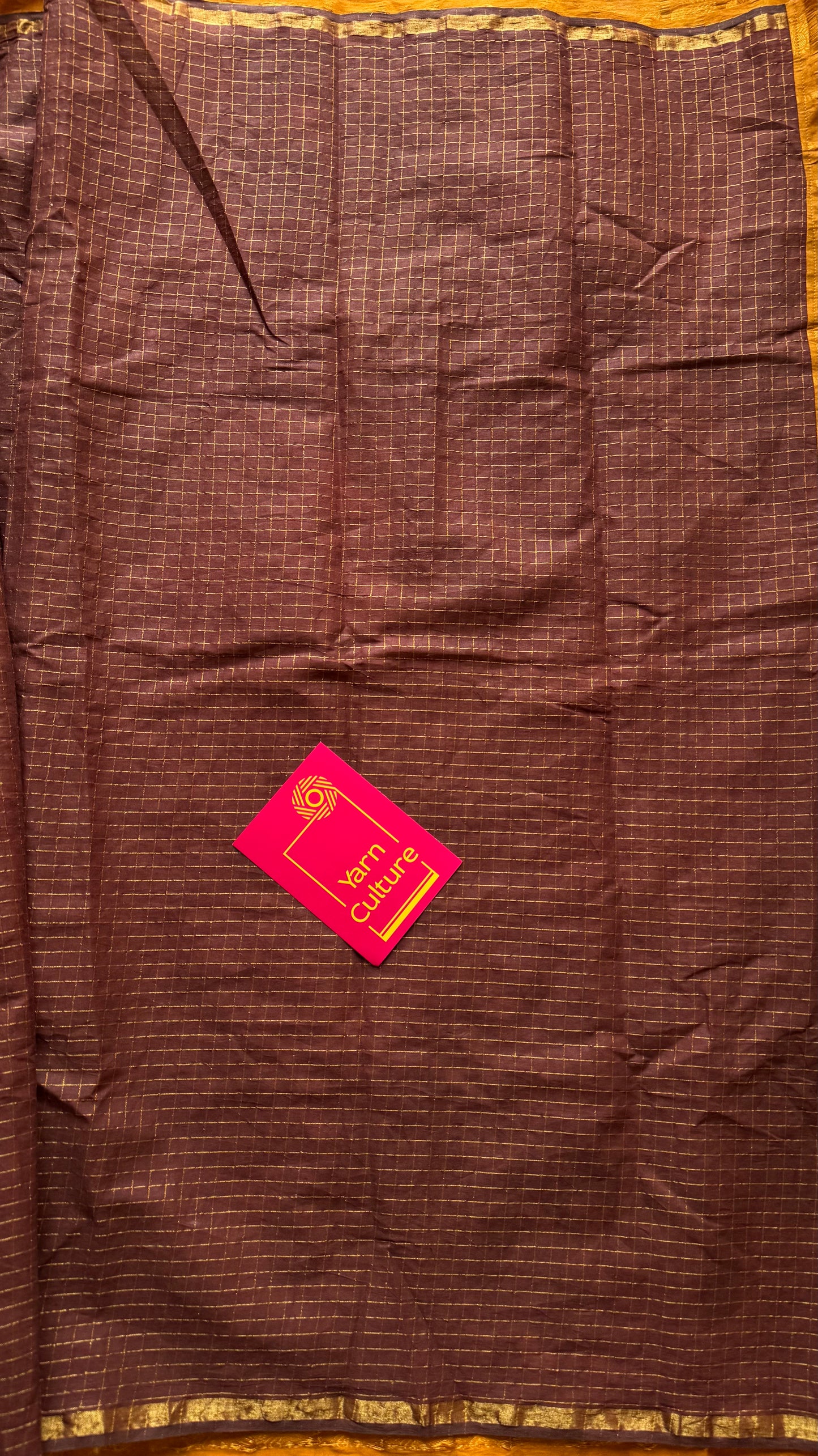 Turmeric yellow with brown, sungudi cotton half-half saree - YCCOTNIDMA314