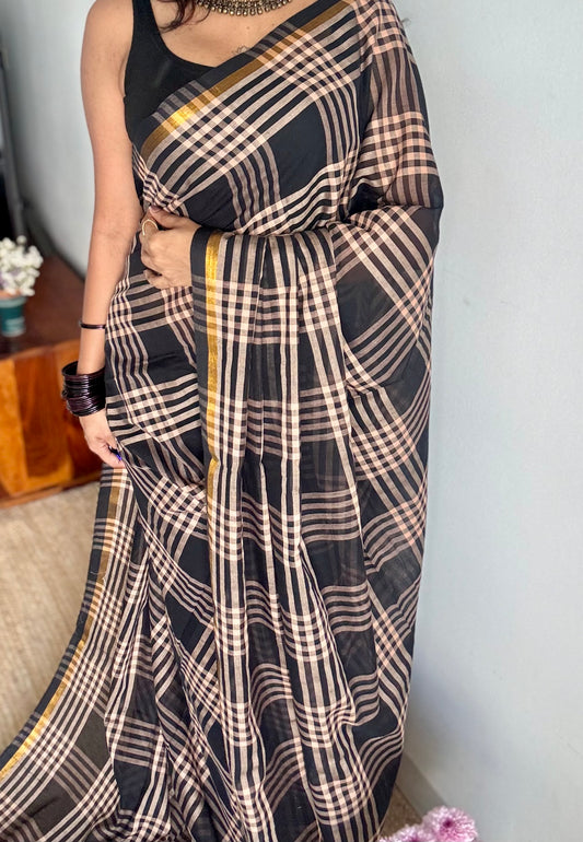 Black and cream checks, mul cotton - YCBCMCNO55