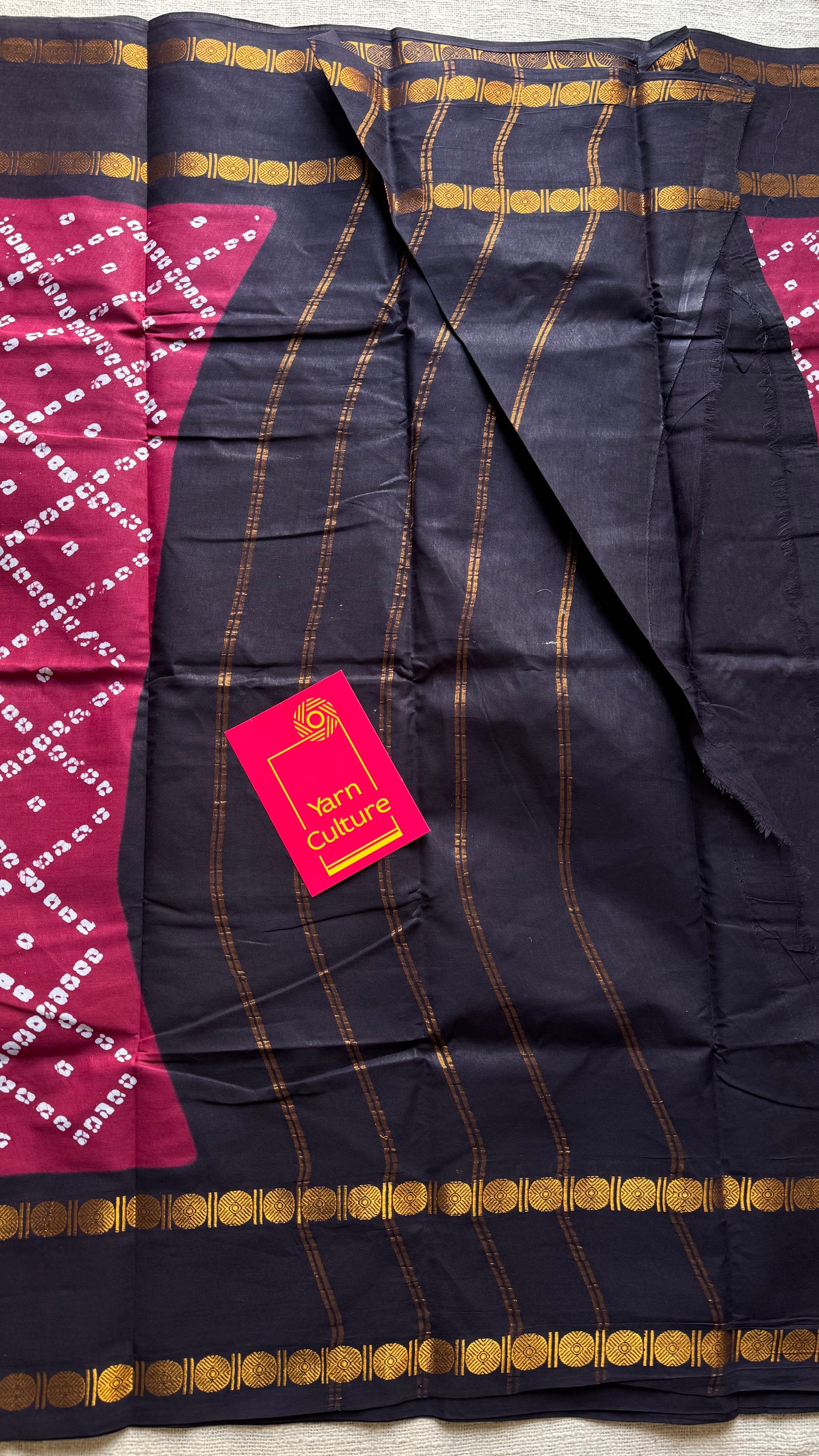 Maroon with black printed sungudi, madurai cotton - YCCOTNSUDE101