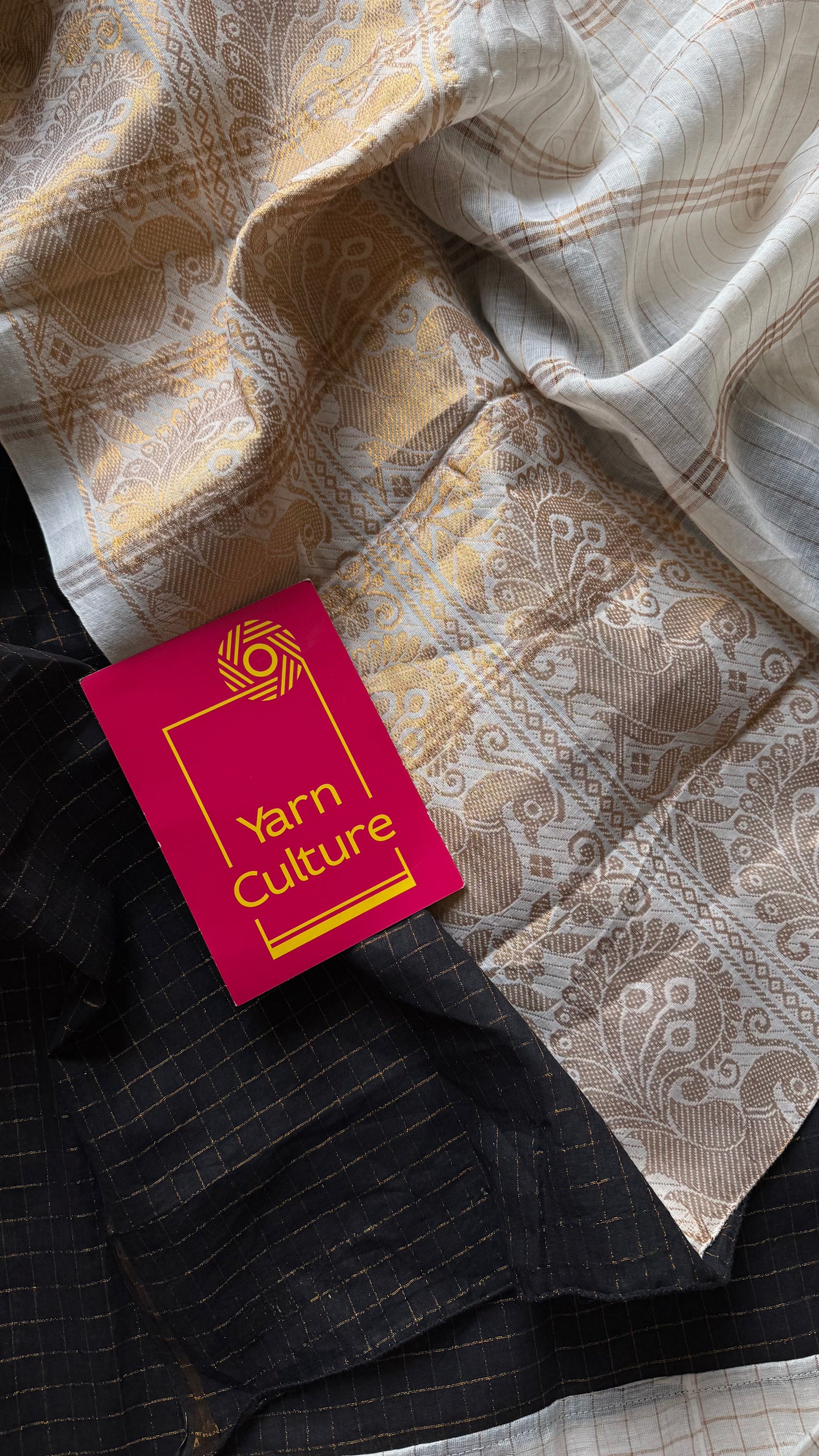 Ivory with black, sungudi cotton half-half saree - YCCOTNMSFE346