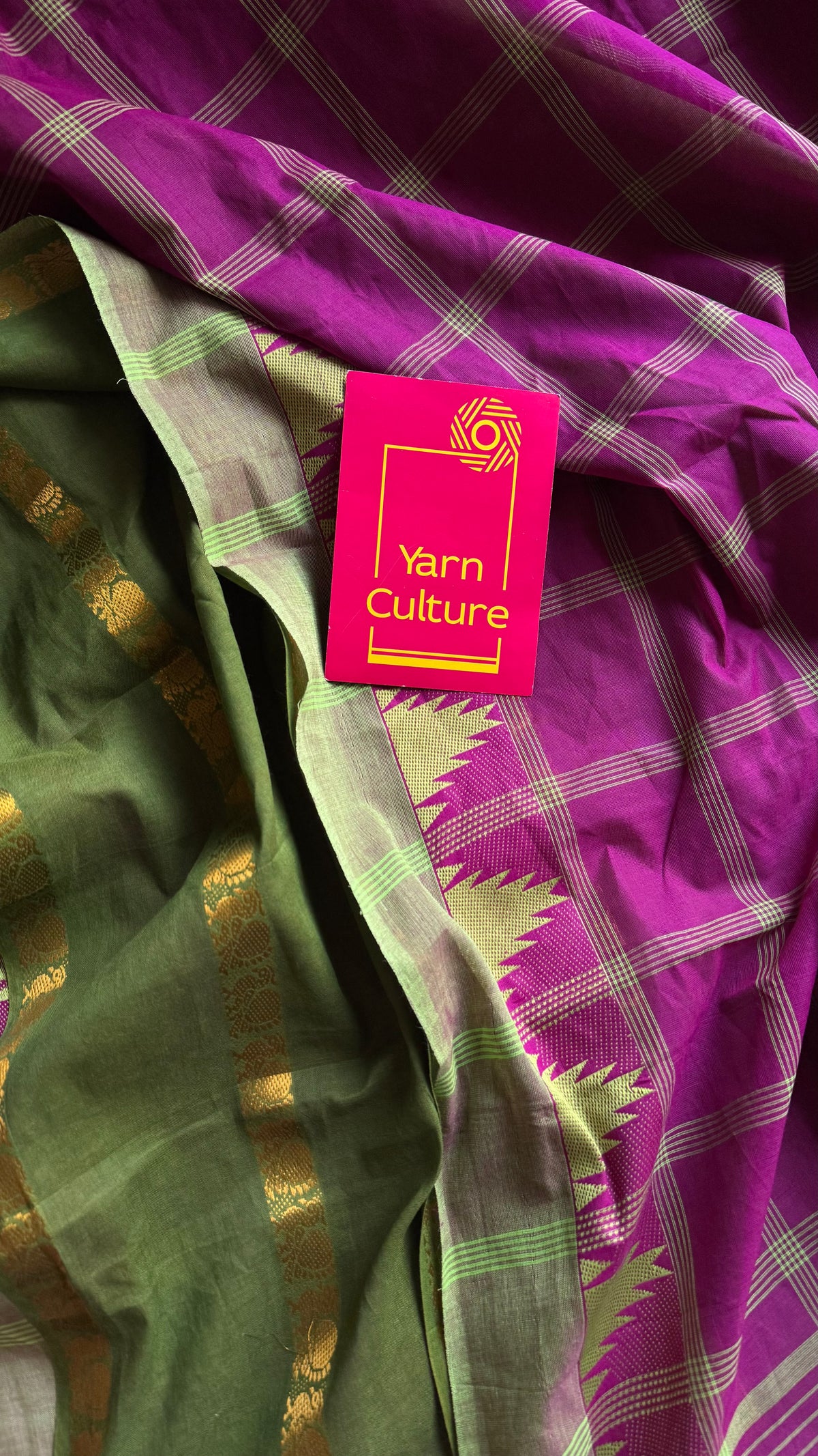 Multicoloured checks with green, sungudi and chettinad cotton half and half saree - YCCOTNIDOC149