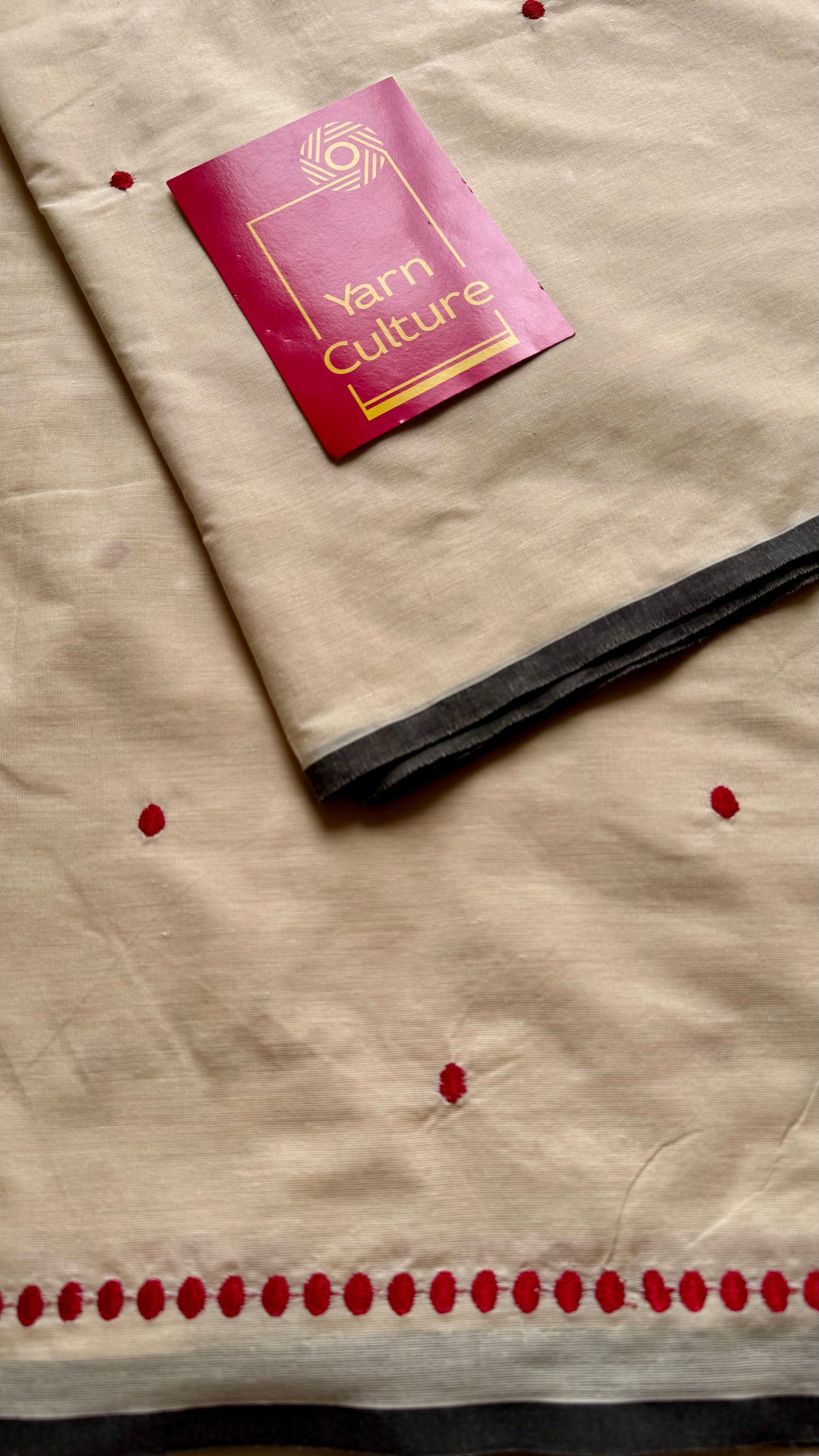 Lakshmi : Manjadi - red embroidery, sandal & black, soft kerala cotton - YCIEON164