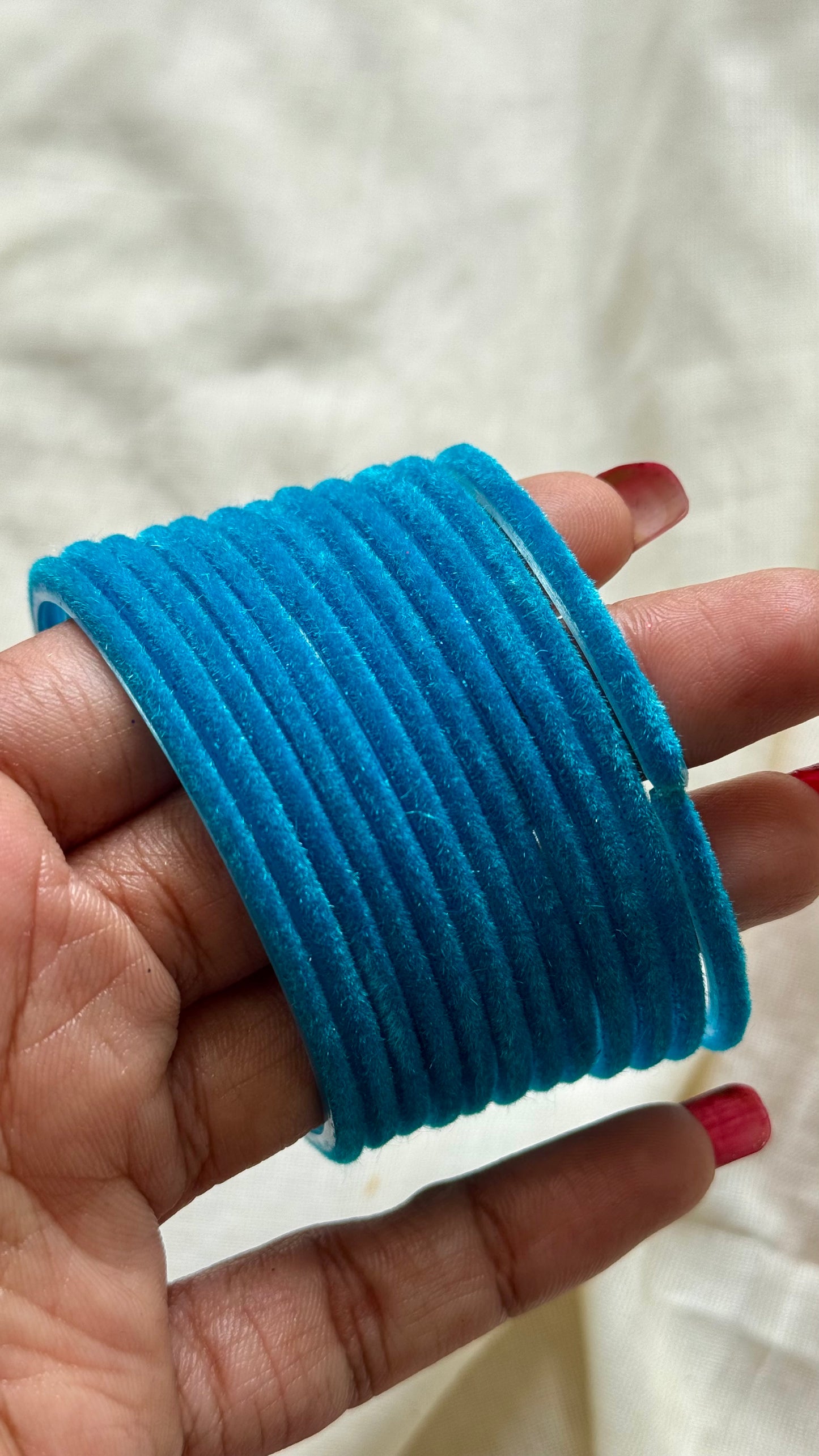 Light blue velvet glass bangles, set of 12 - YCBANGL389