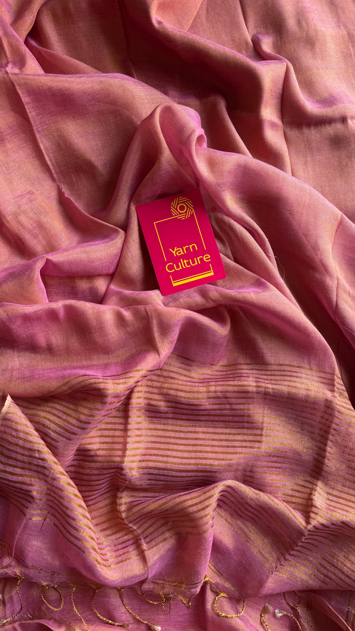 Onion pink with gold, dual tone metallic tissue linen saree - YCBCLTOC54