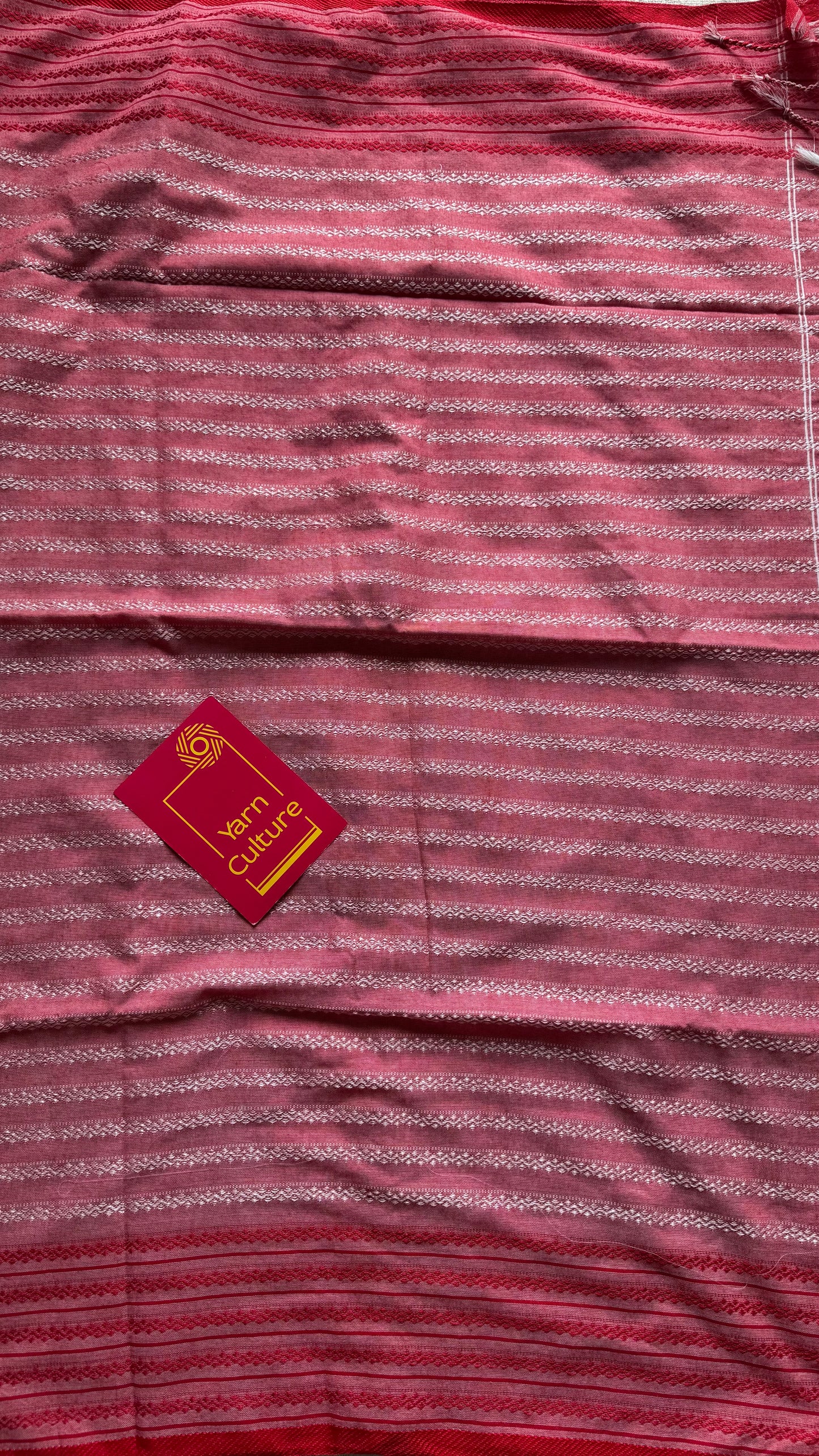 White with red patterned border, self pattern, soft cotton - YCBCDP09