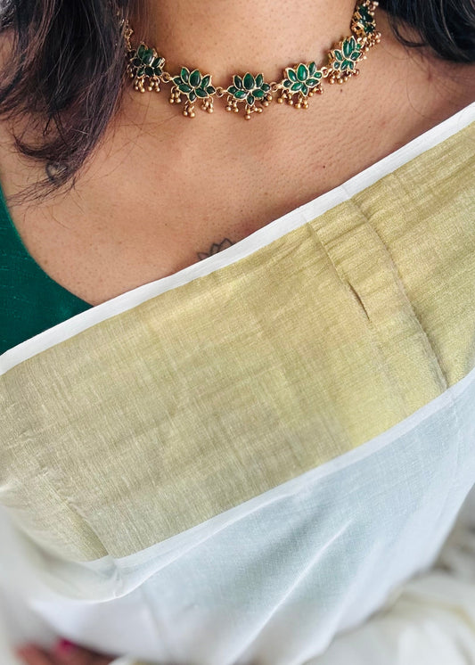 Green lotus and gold bead drops, with earrings - YCAGC129