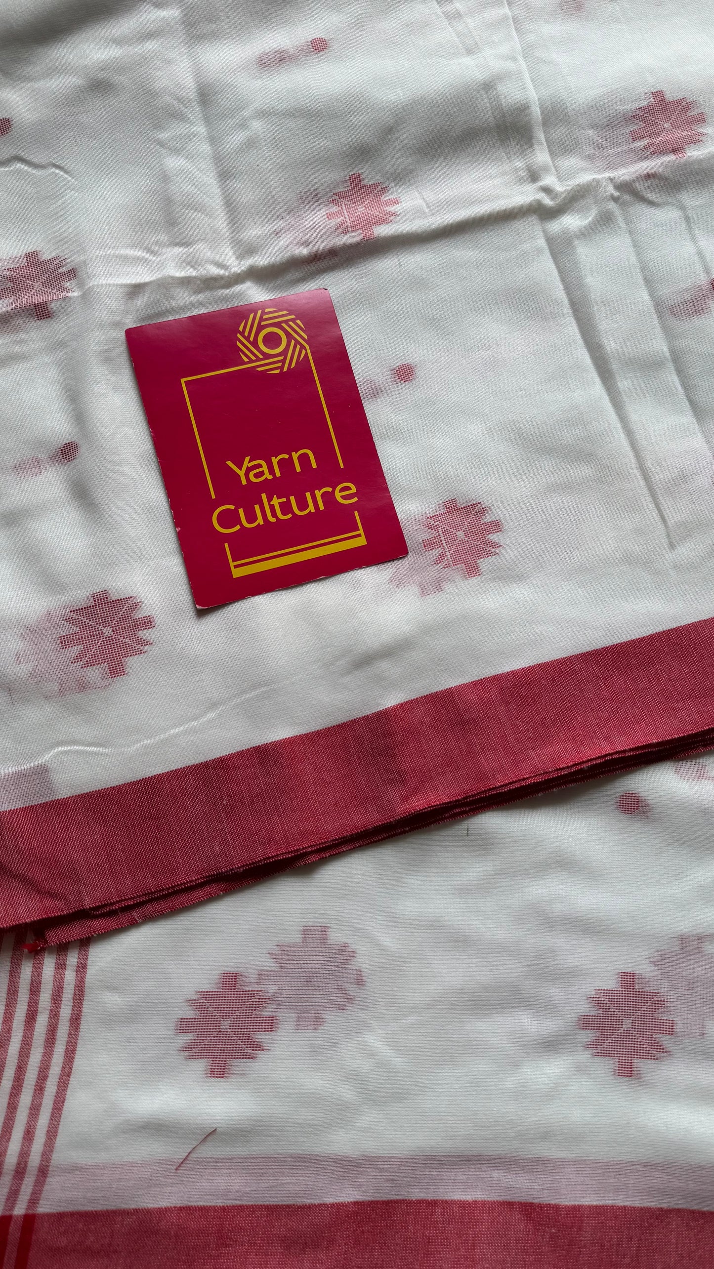 White with red border, jamdani motifs, soft cotton - YCBCDP08