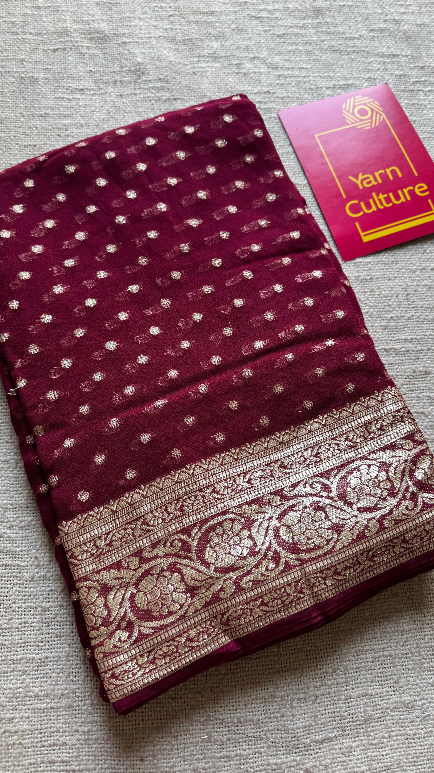Ruby red viscose georgette saree with zari motifs - YCDOSFE203