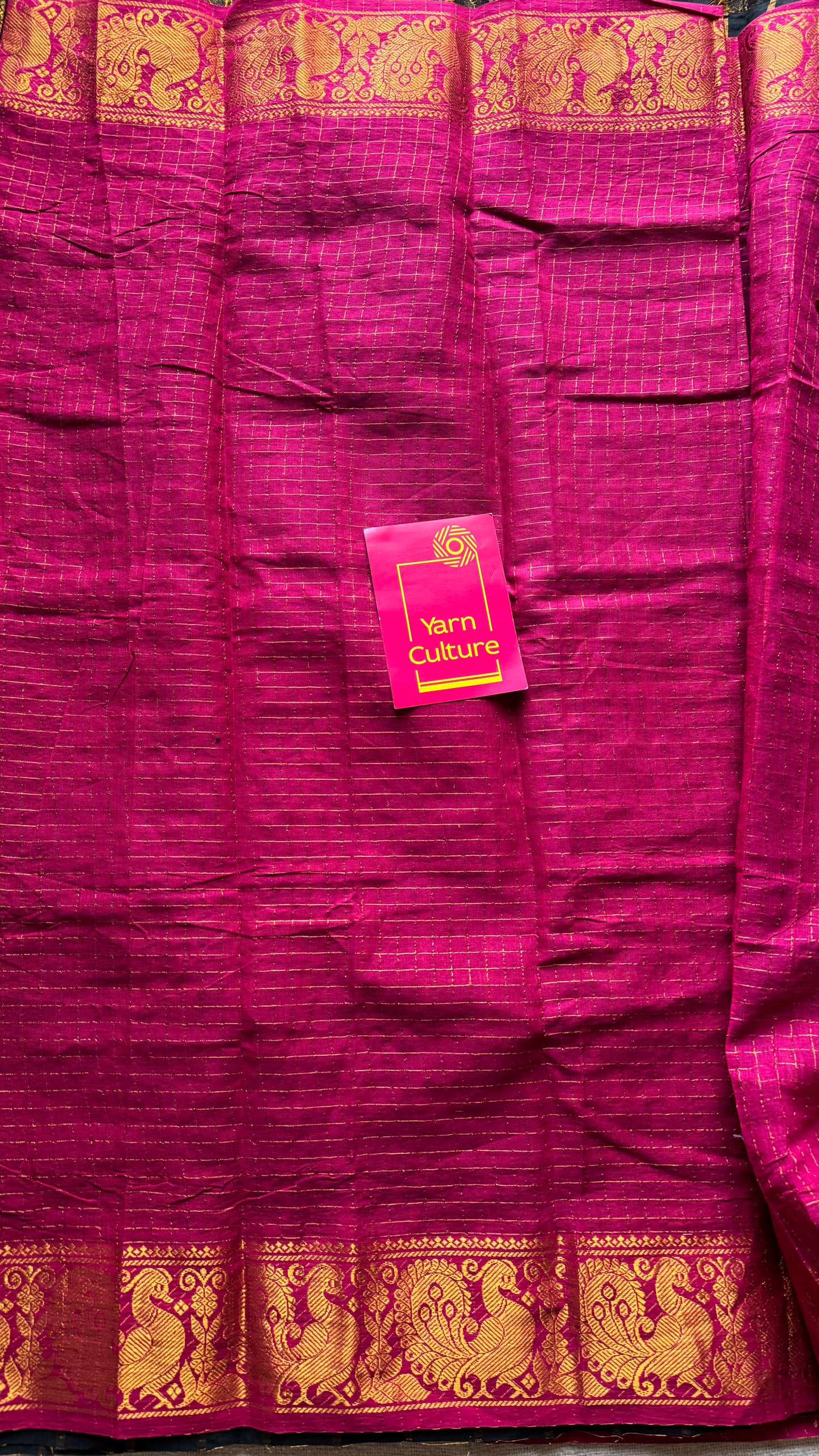 Black with hot pink, sungudi cotton half-half saree - YCCOTNMSFE365