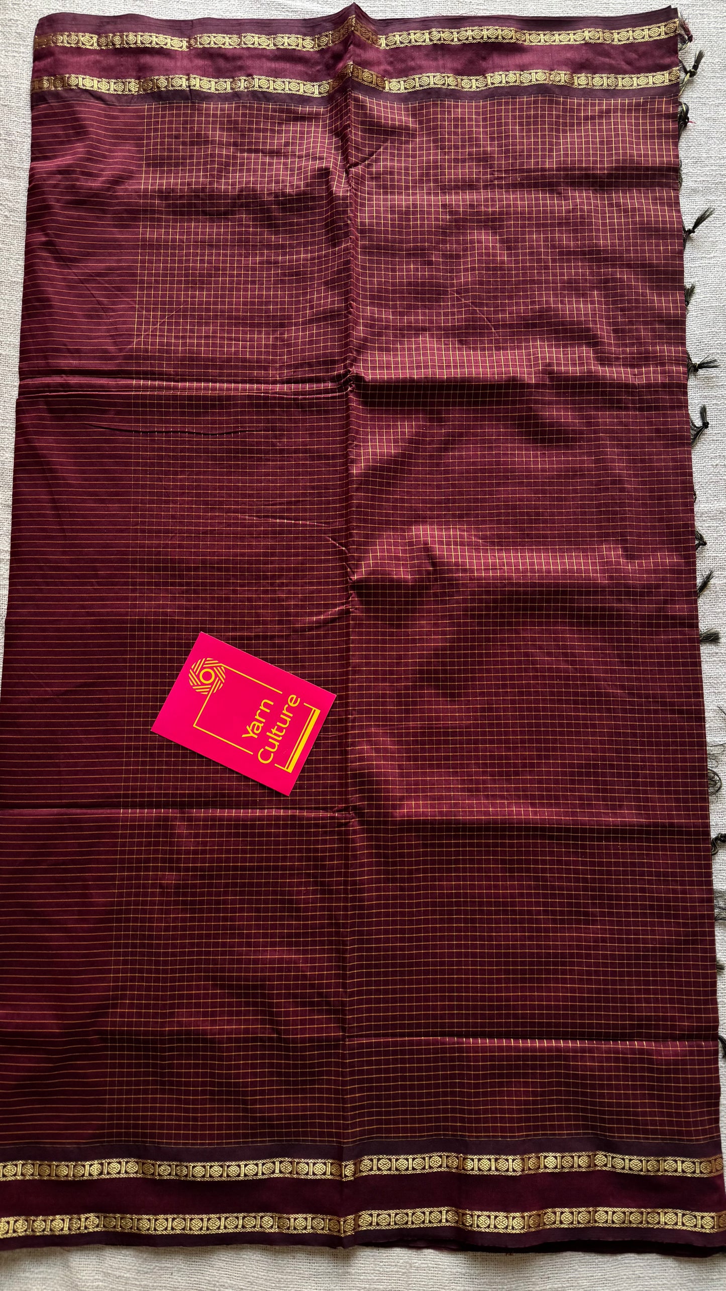 Maroonish brown, zari arani checks, cotton silk - YCCOTNOCAR36a