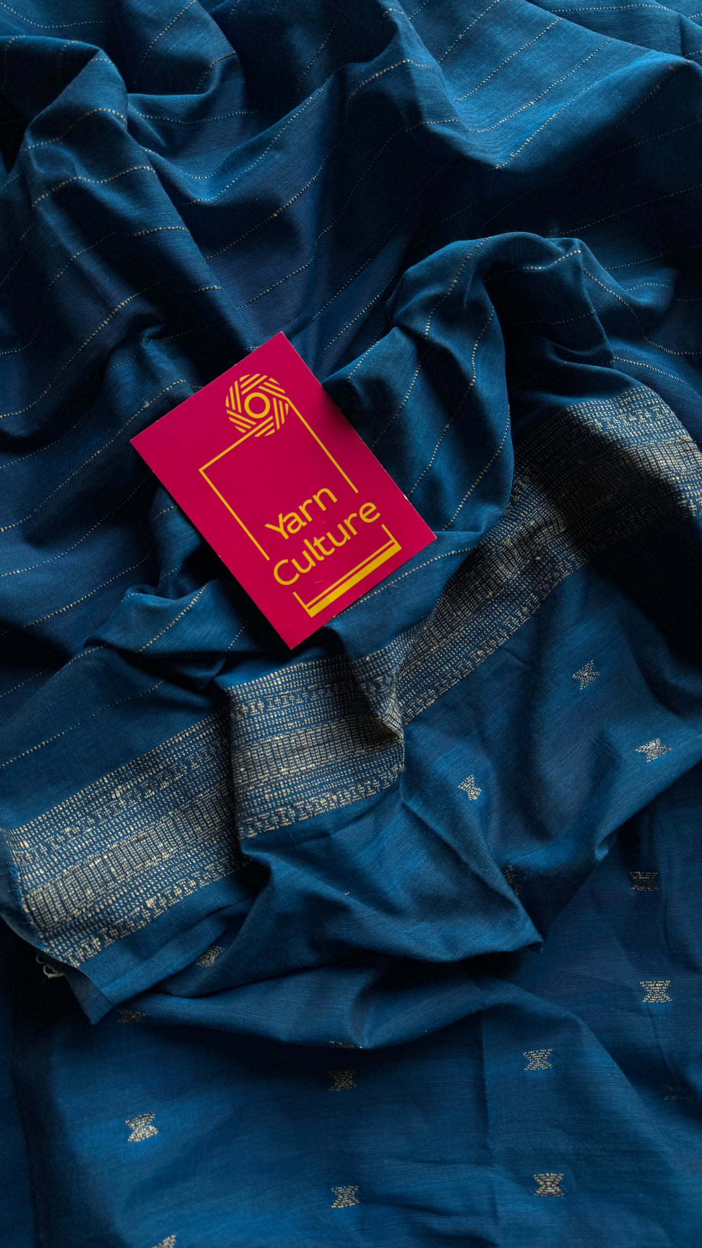 Peacock blue, bhujodi patterned soft khadi cotton saree - YCBCKCDE21