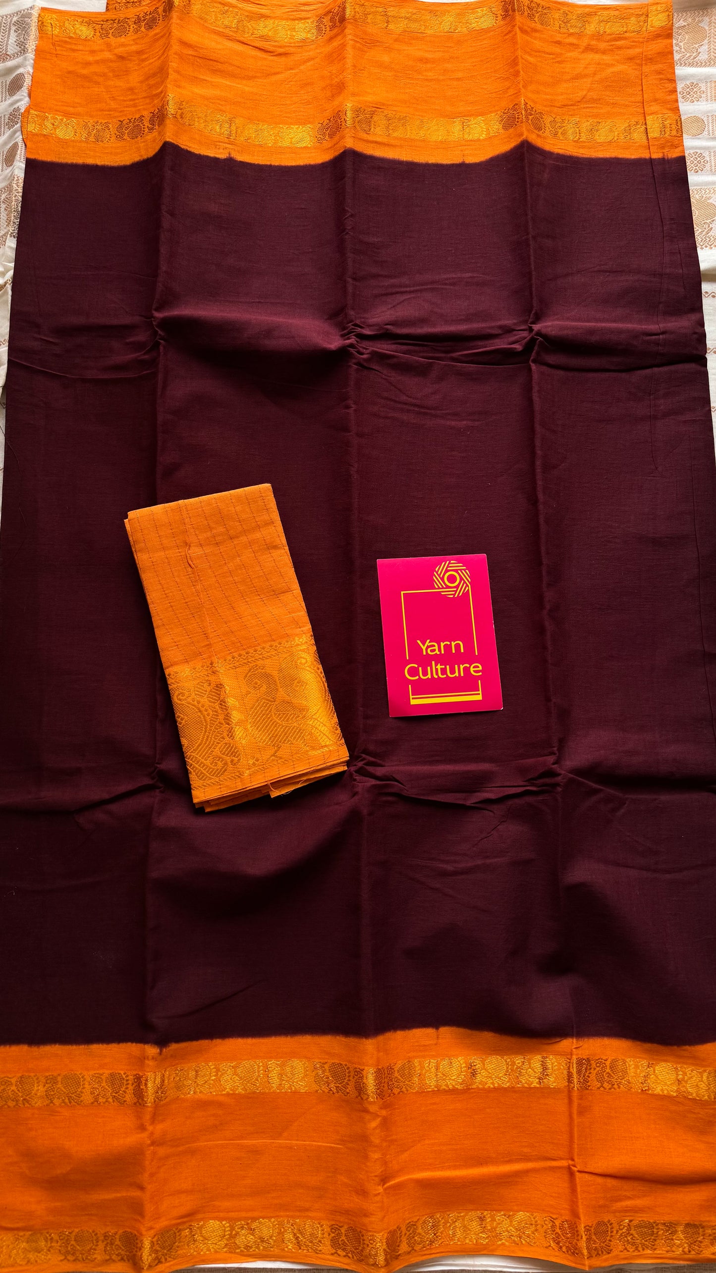 Maroon with light orange rettaipettu peacock double border, madurai soft cotton - YCCOTNMSAP205