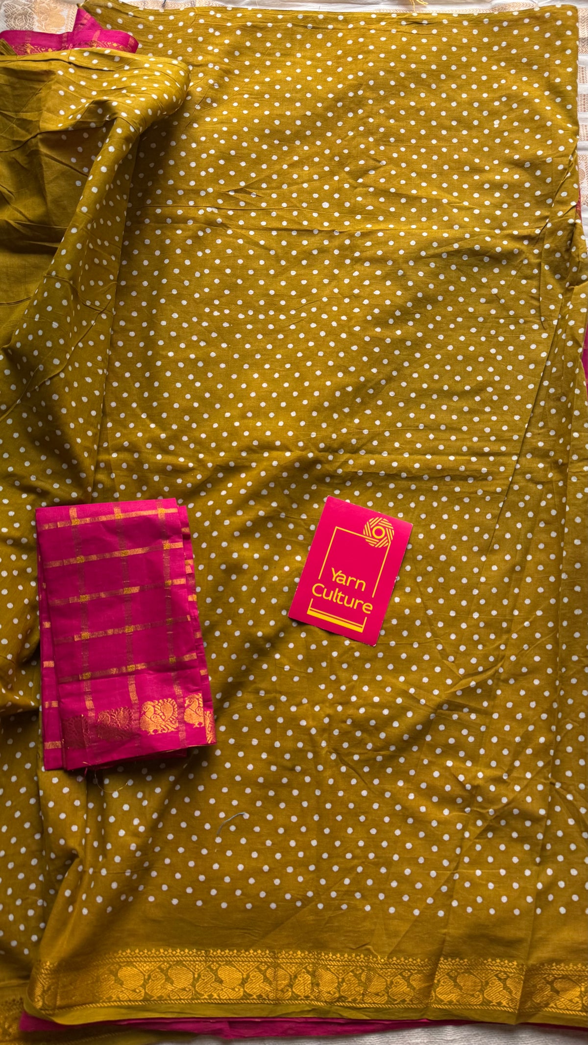 Hot pink with mehendi green, sungudi cotton half-half saree - YCCOTNIDOC18