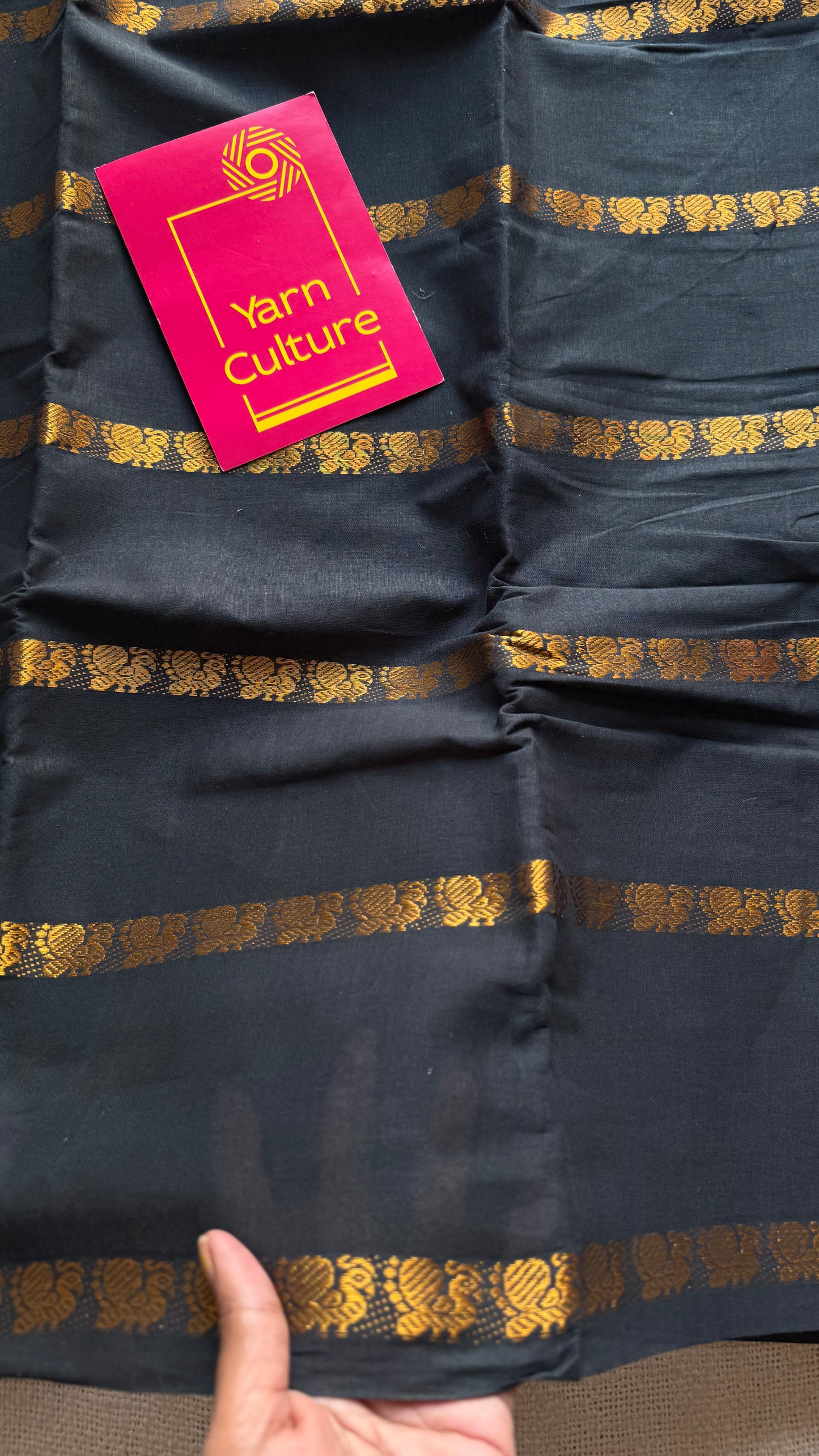 Black with multi peacock motif lines, kattuchayam dyed sungudi cotton - YCCOTNMSFE260