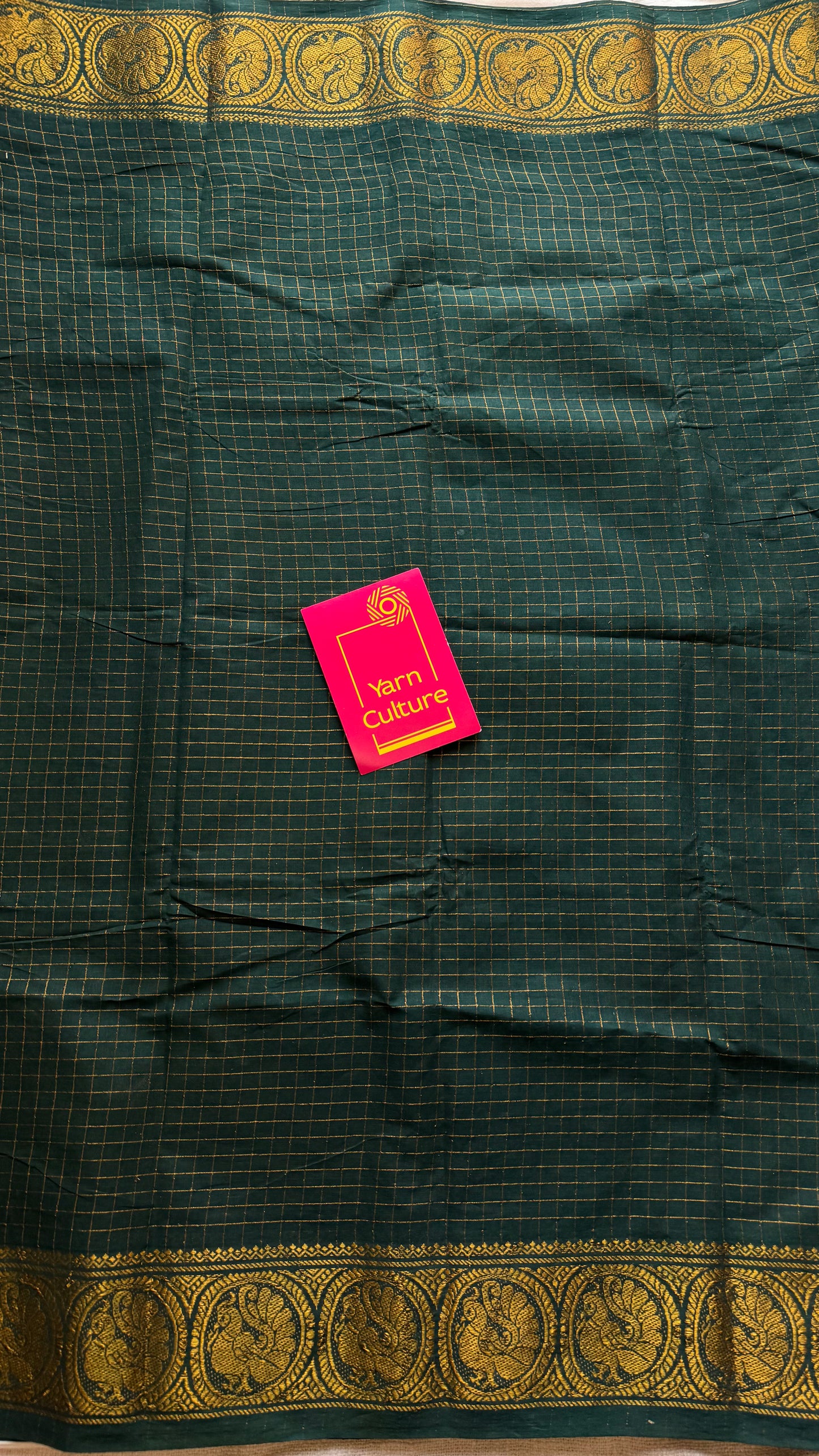 Dark green zari checkered sungudi, kattuchayam dyed madurai cotton - YCCOTNMSAP114