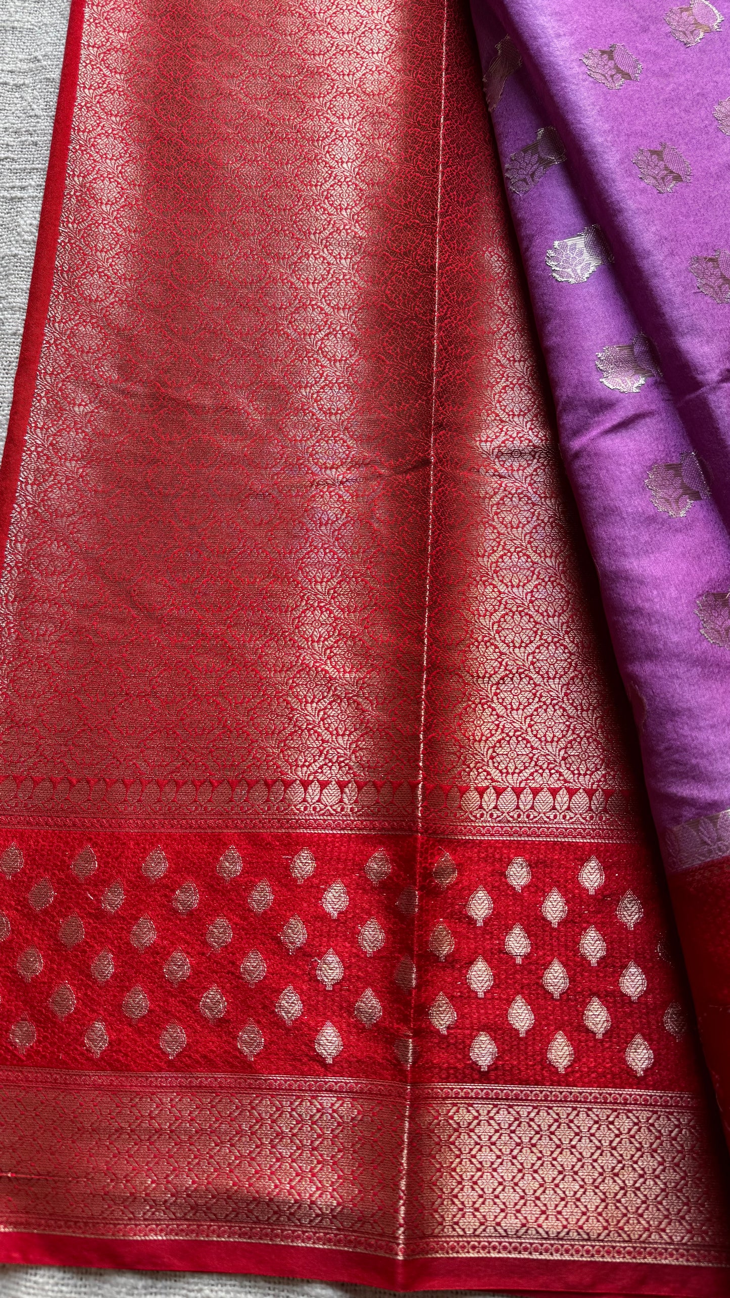 Lilac with red border, semi dupion silk - YCBLSSJA26